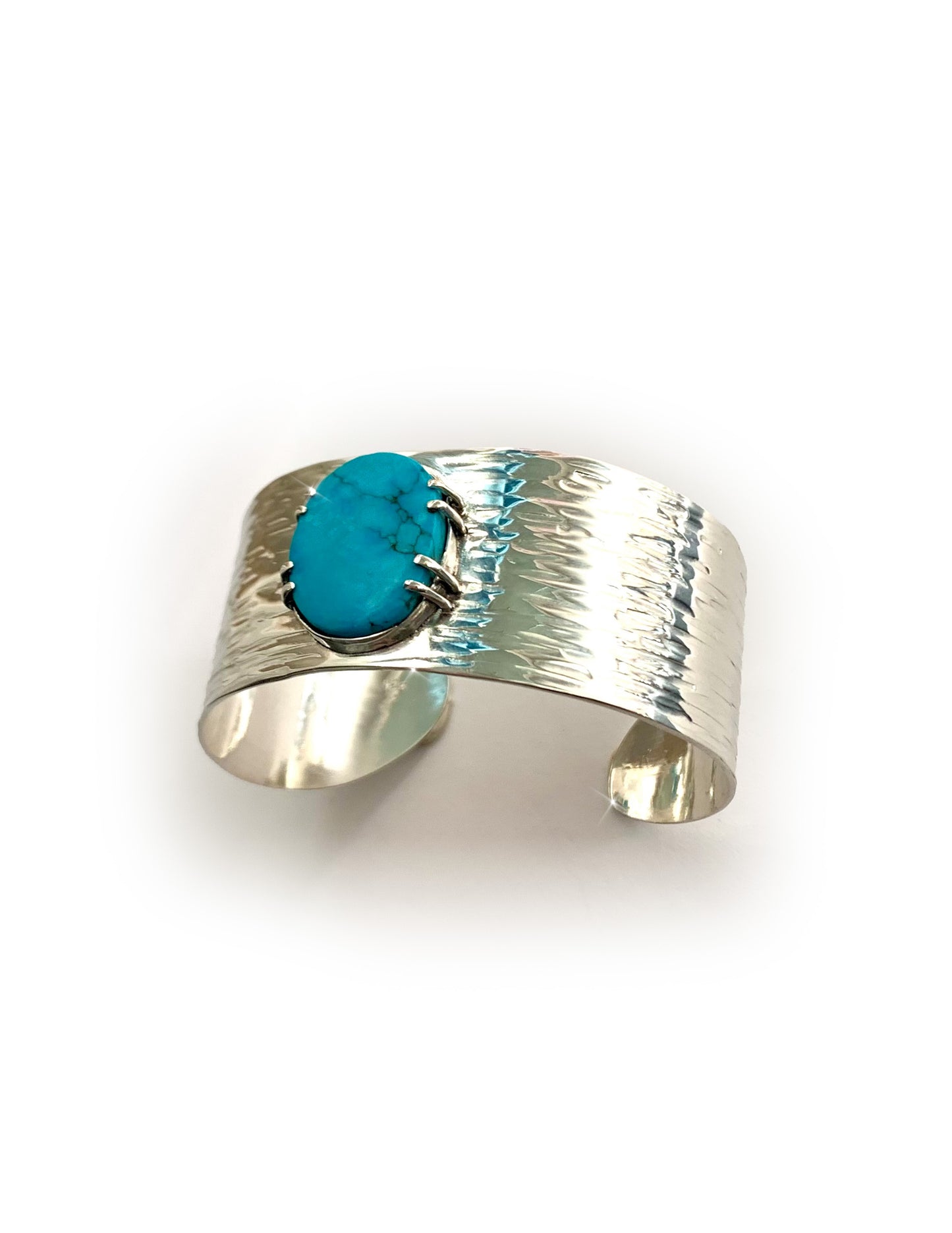 Ripple textured sterling silver cuff bracelet with genuine turquoise