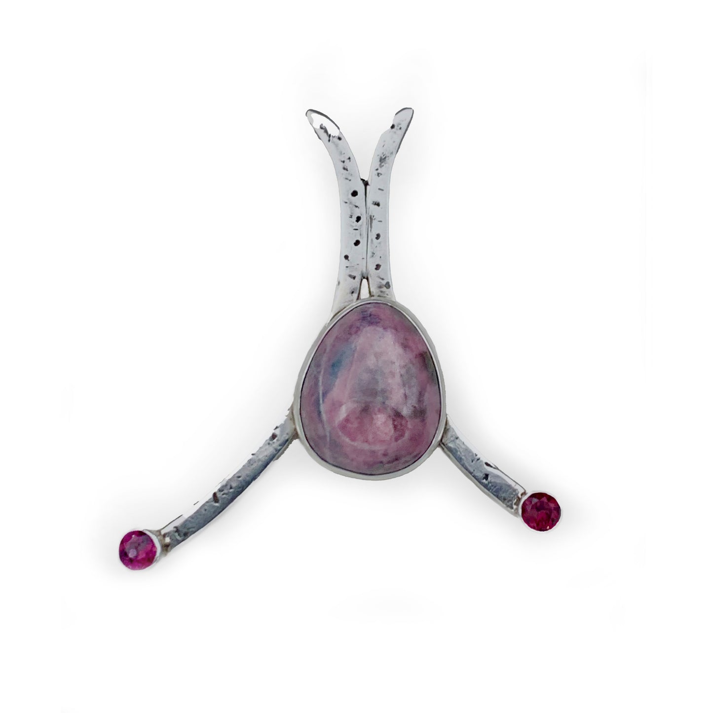 Large Sterling Silver Pendant with Pink Rhodochrosite and Pink Tourmaline Gemstones