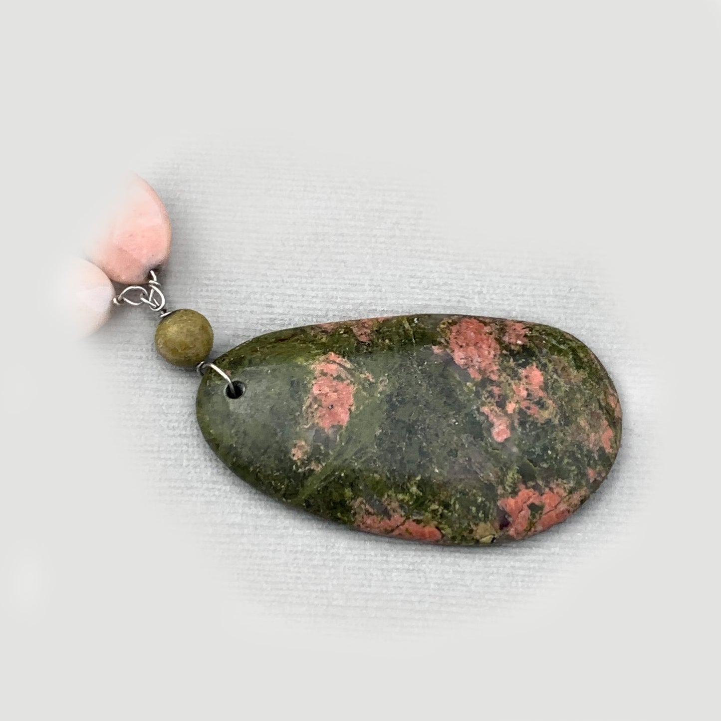 Handcrafted Sterling Silver Ukanite and Quartz Beaded Pendant necklace