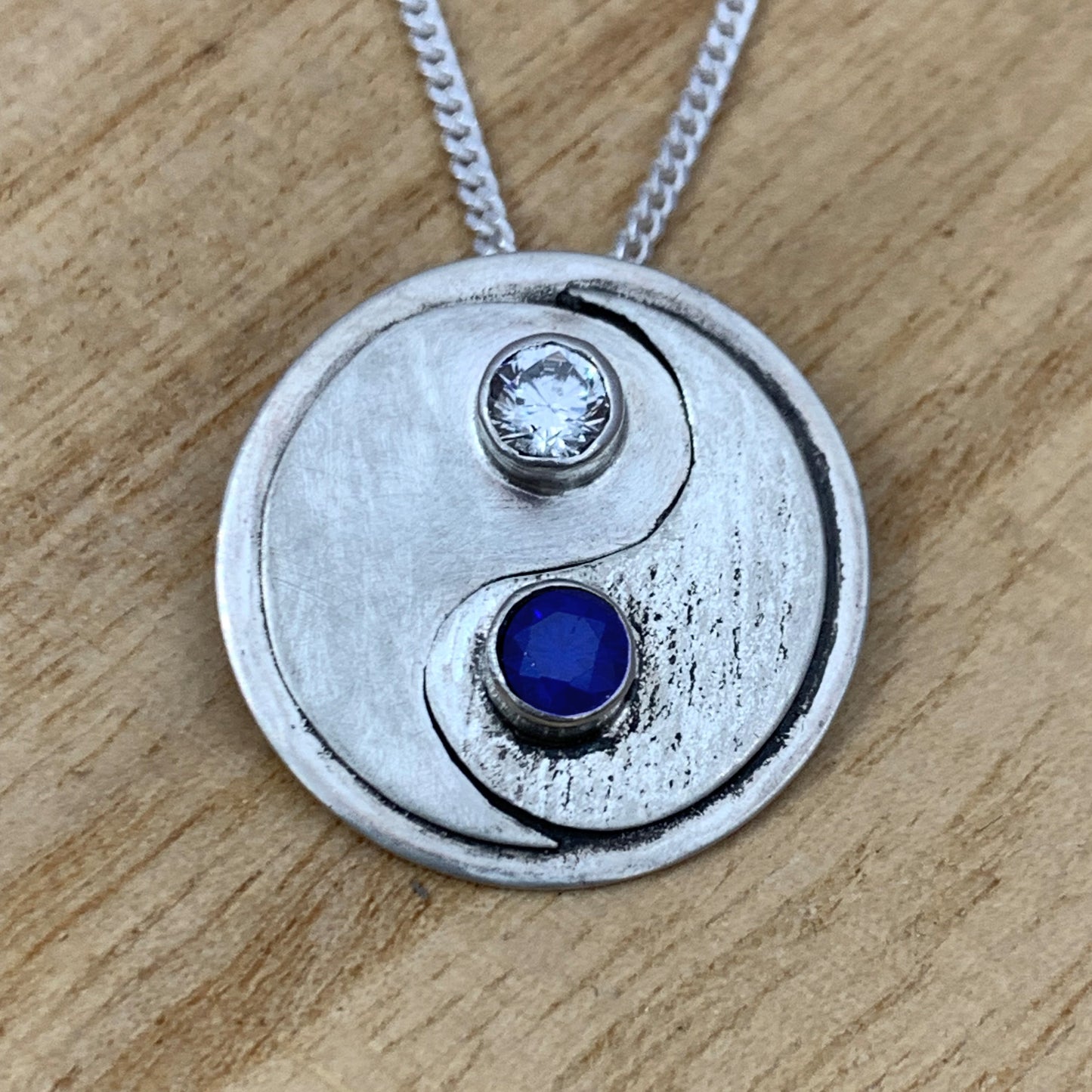 Yin and Yang Handcrafted Sterling Silver Necklace with CZ Gemstones