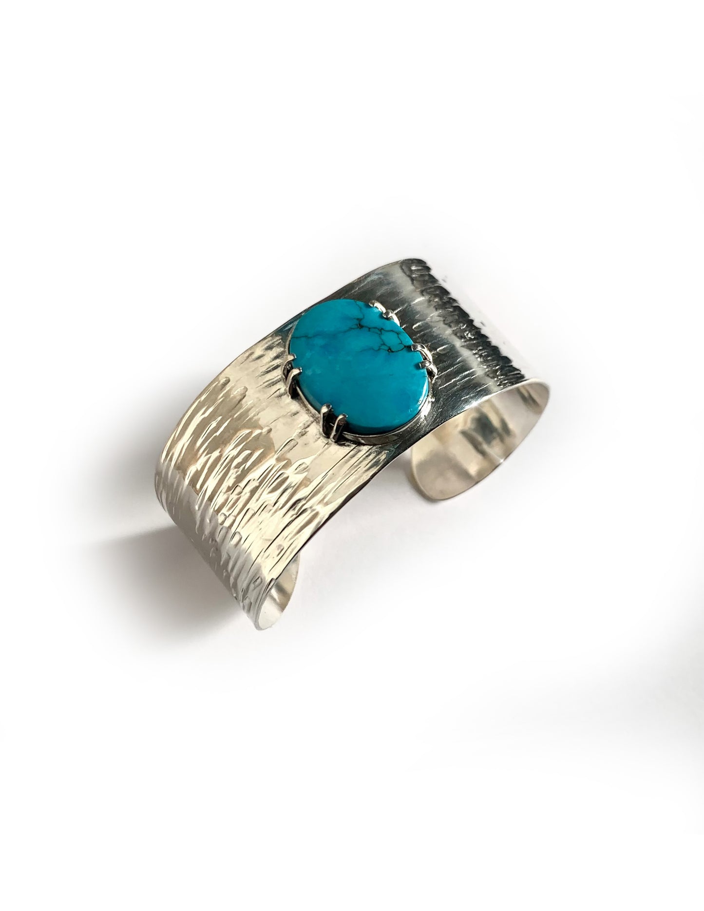 Ripple textured sterling silver cuff bracelet with genuine turquoise