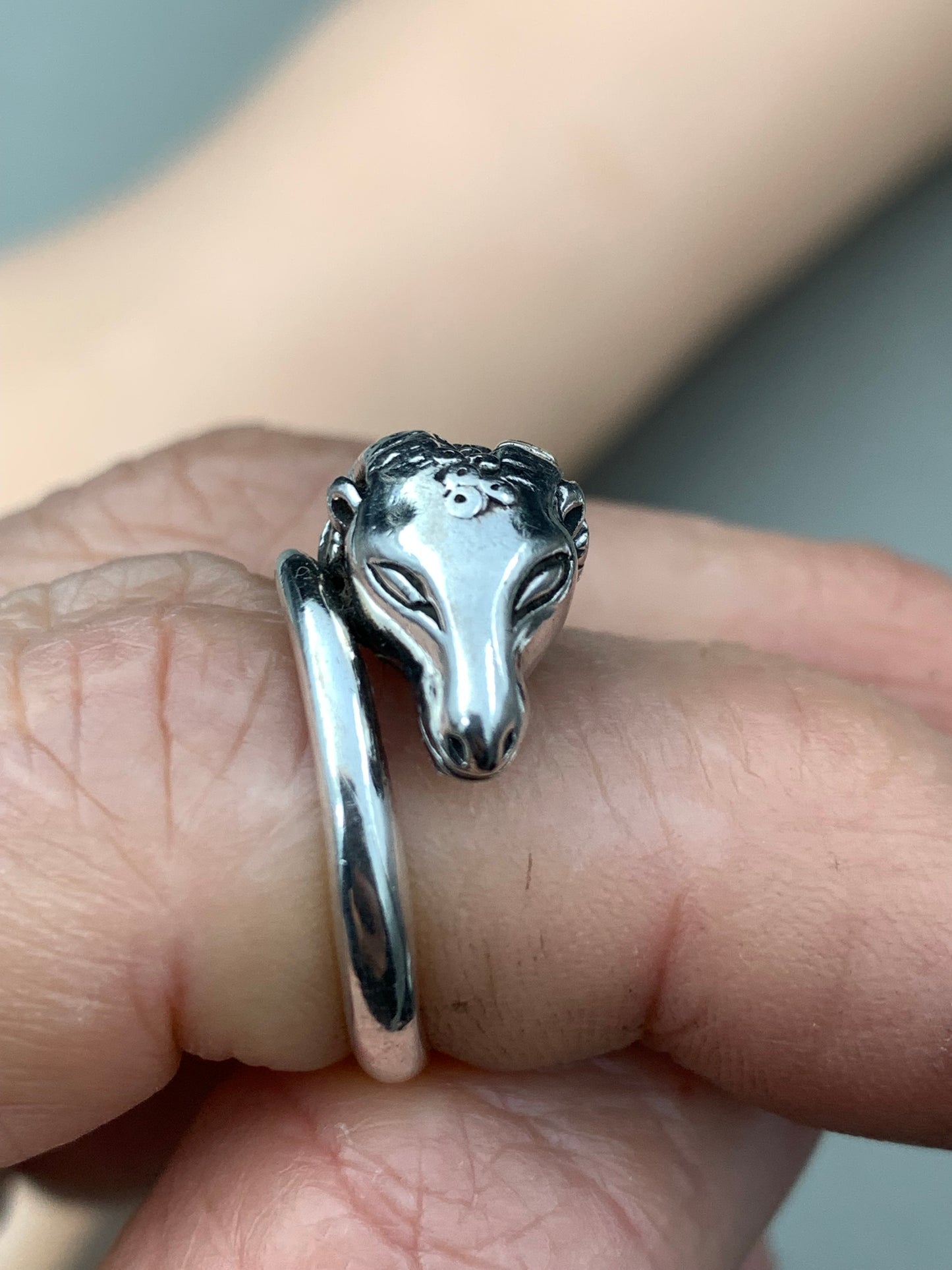 Vintage Ram's Head Carved Design Joachim S'paliu sterling silver ring