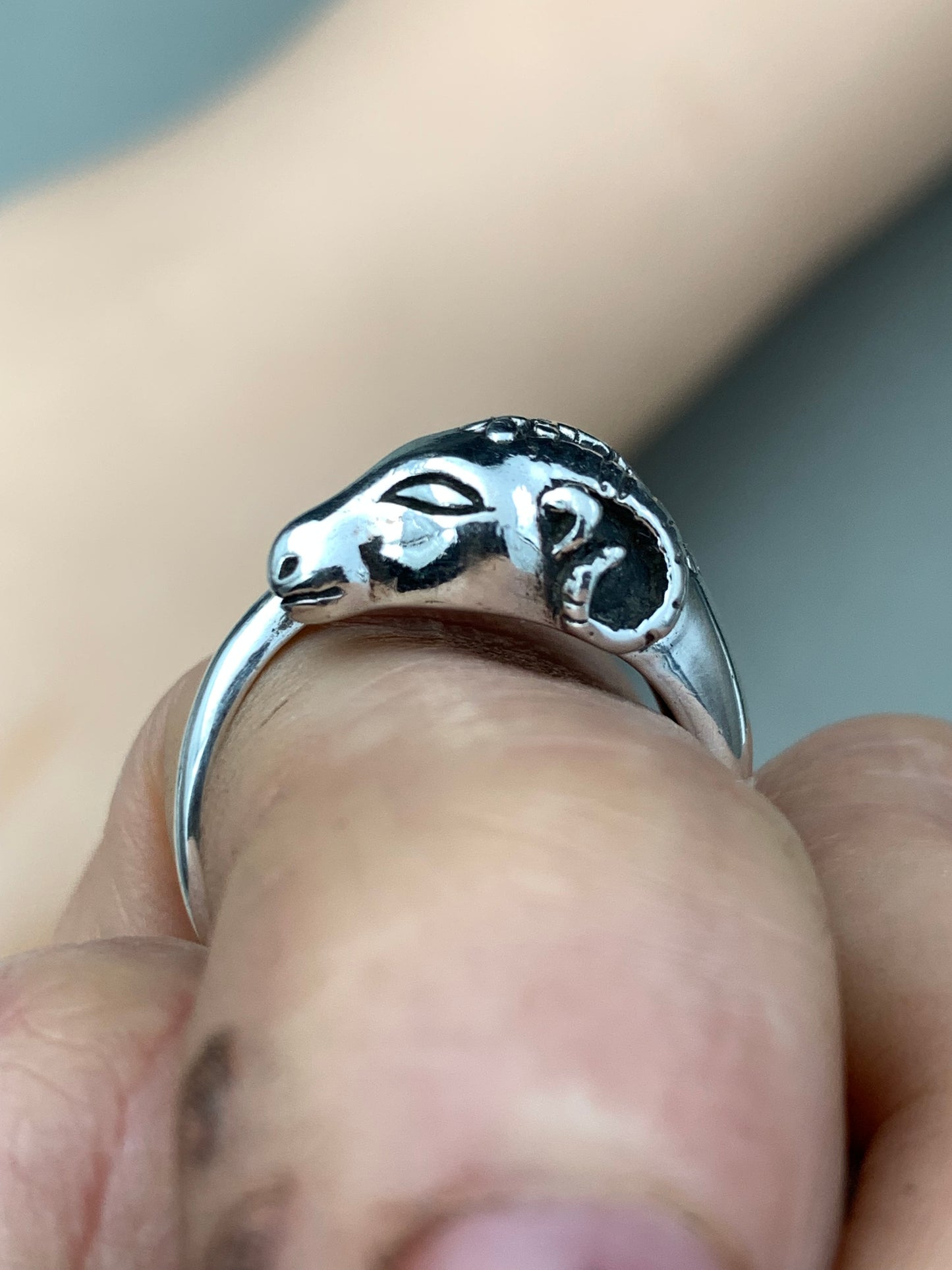 Vintage Ram's Head Carved Design Joachim S'paliu sterling silver ring