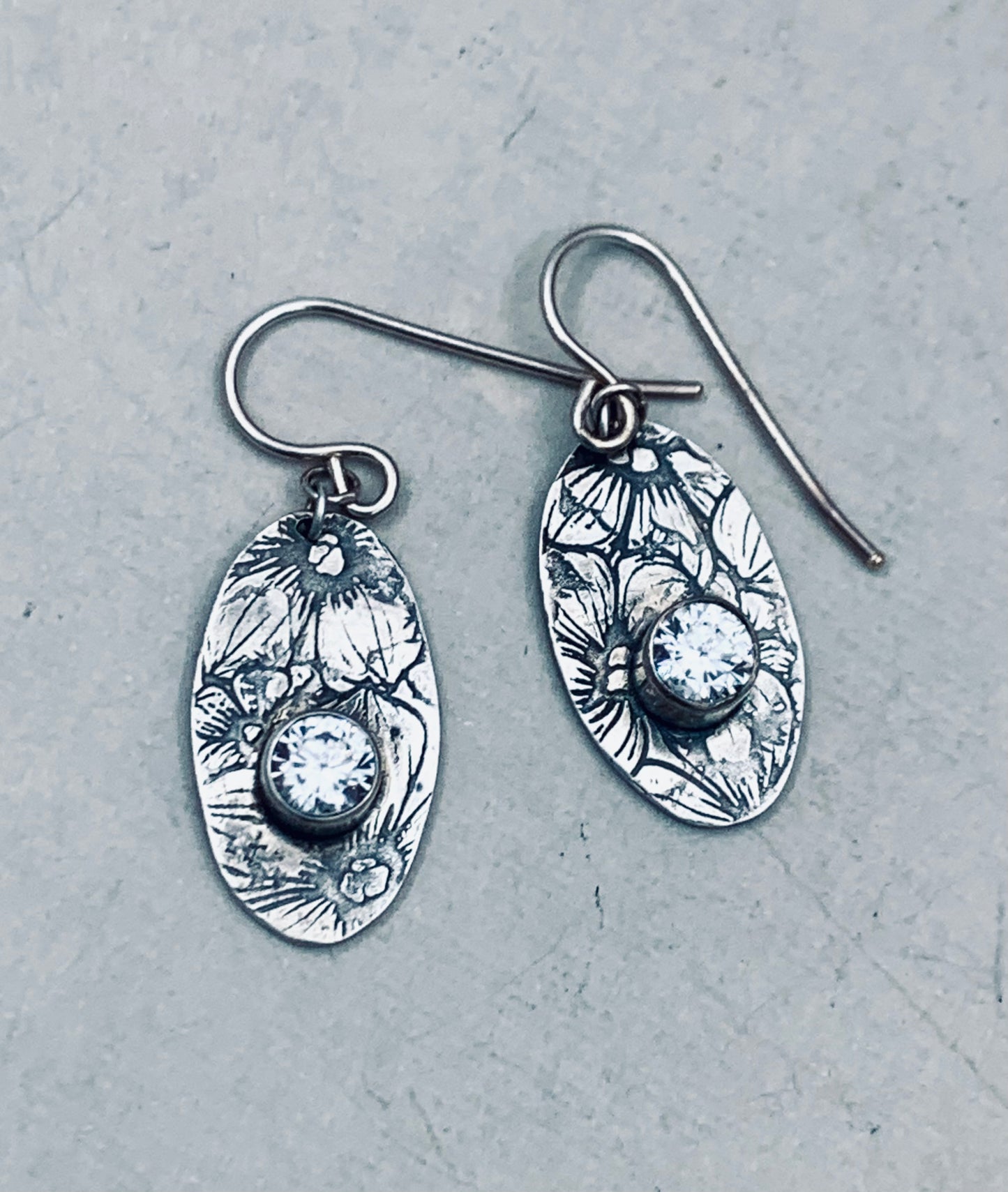 Romantic Floral Sterling Silver Earrings with Sparkling CZ gemstones