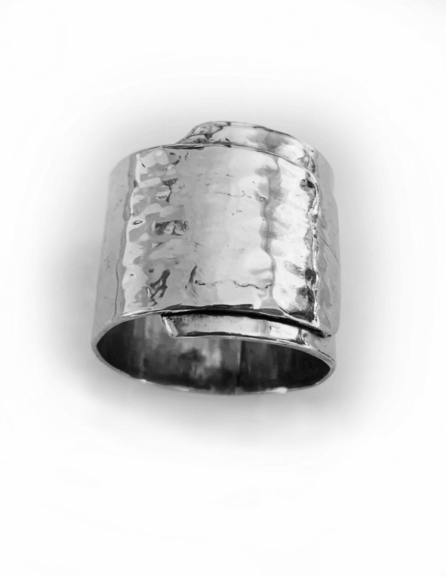 Statement Sterling Silver Hammered Texture, Wide Band Wrap Ring