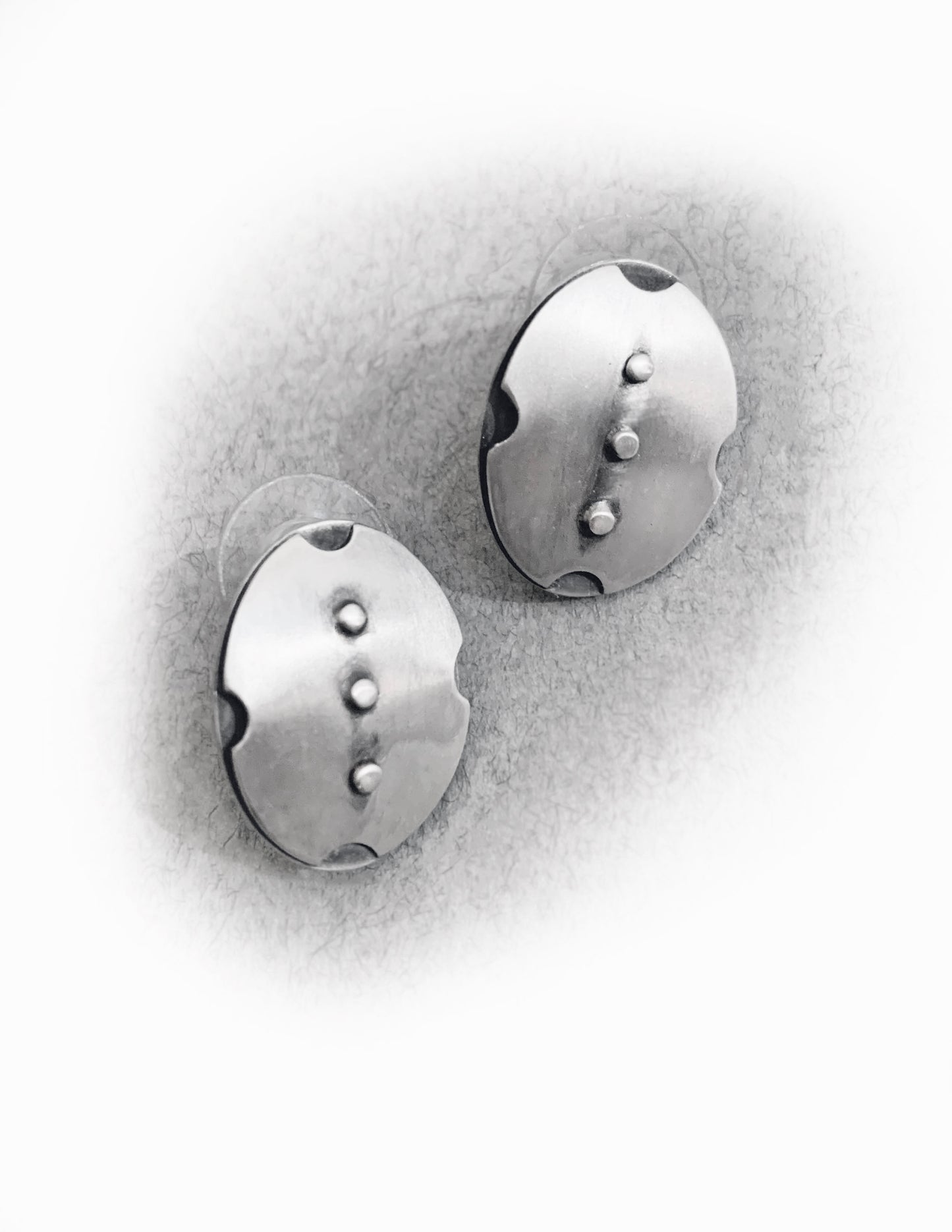 Modern Stud Earrings - Layered Sterling Silver with Satin Finish and Oxidized Detail