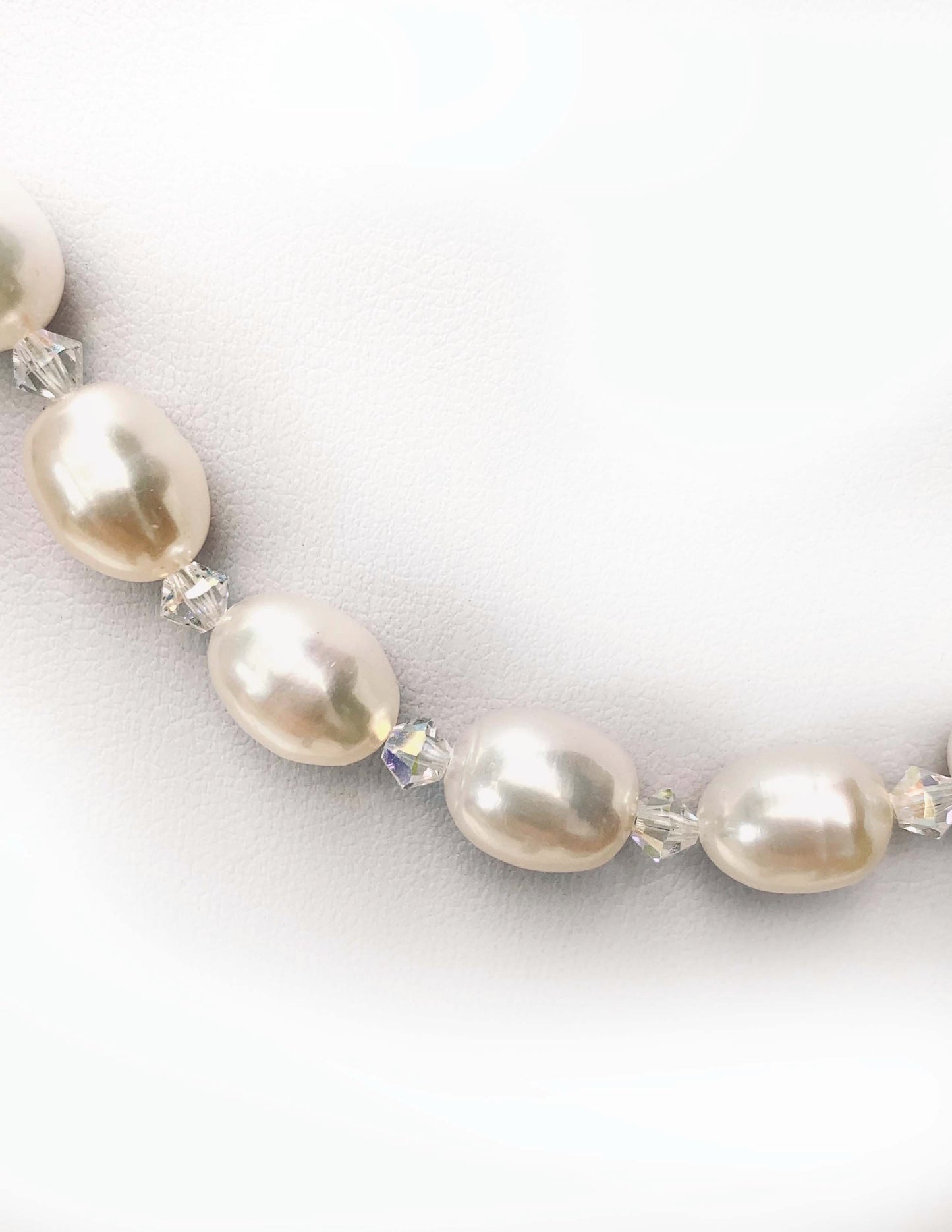 17" Freshwater Pearl and ABS Swarovski Crystal Necklace with handcrafted  Silver Pearl Clasp