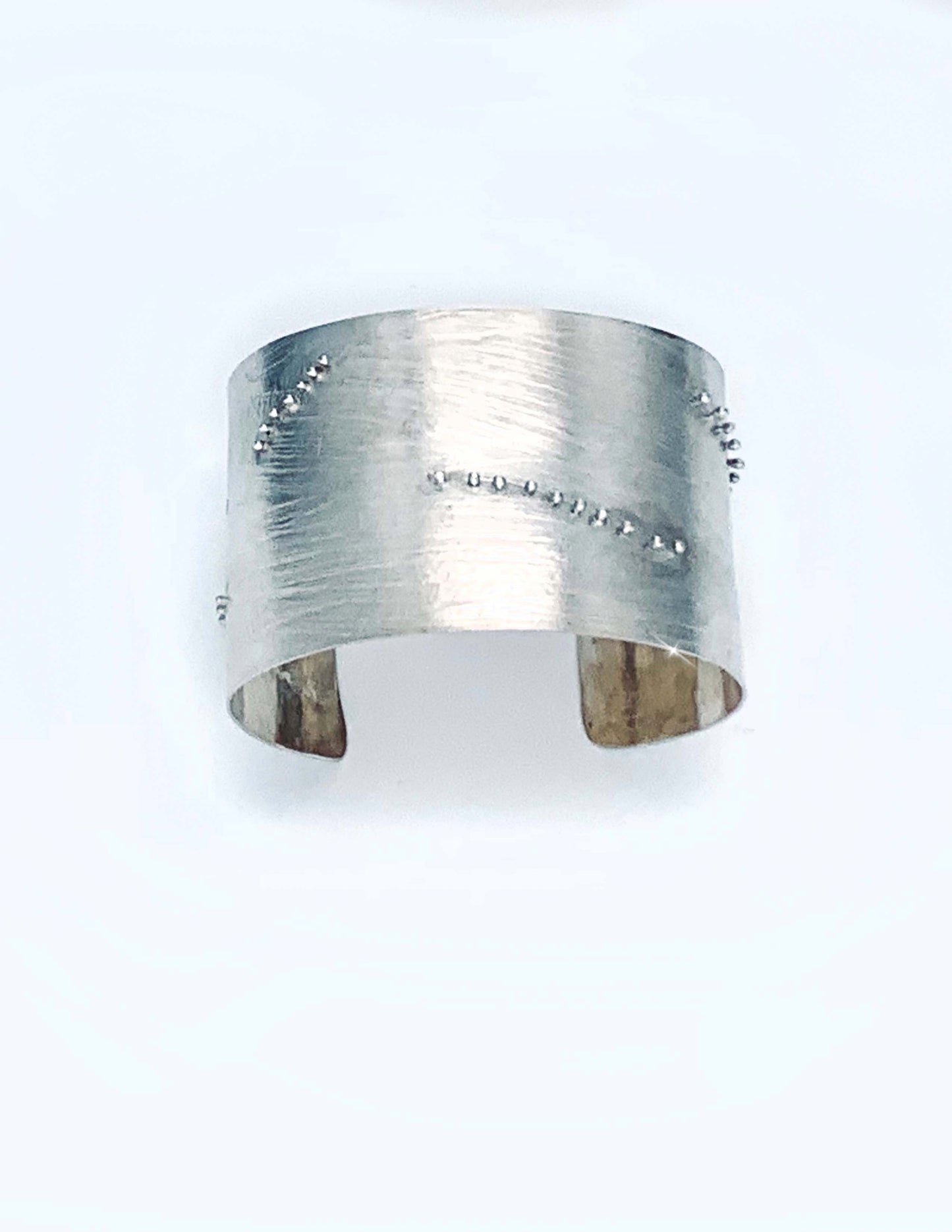 Statement, artisan created, brushed finish wide sterling silver cuff bracelet