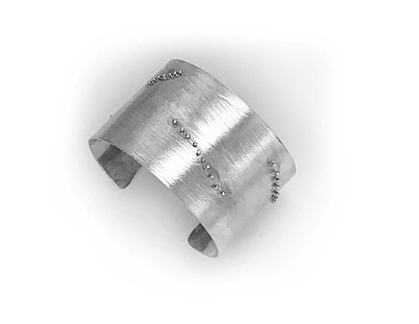 Statement, artisan created, brushed finish wide sterling silver cuff bracelet