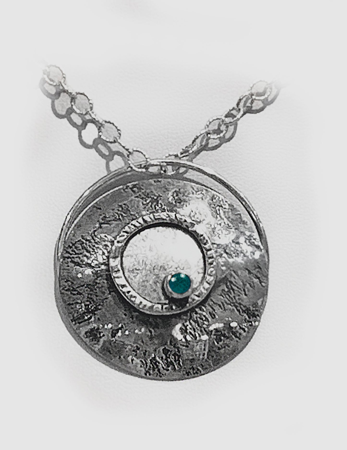 Round Handcrafted Sterling Silver and London Blue Topaz Pendant Necklace