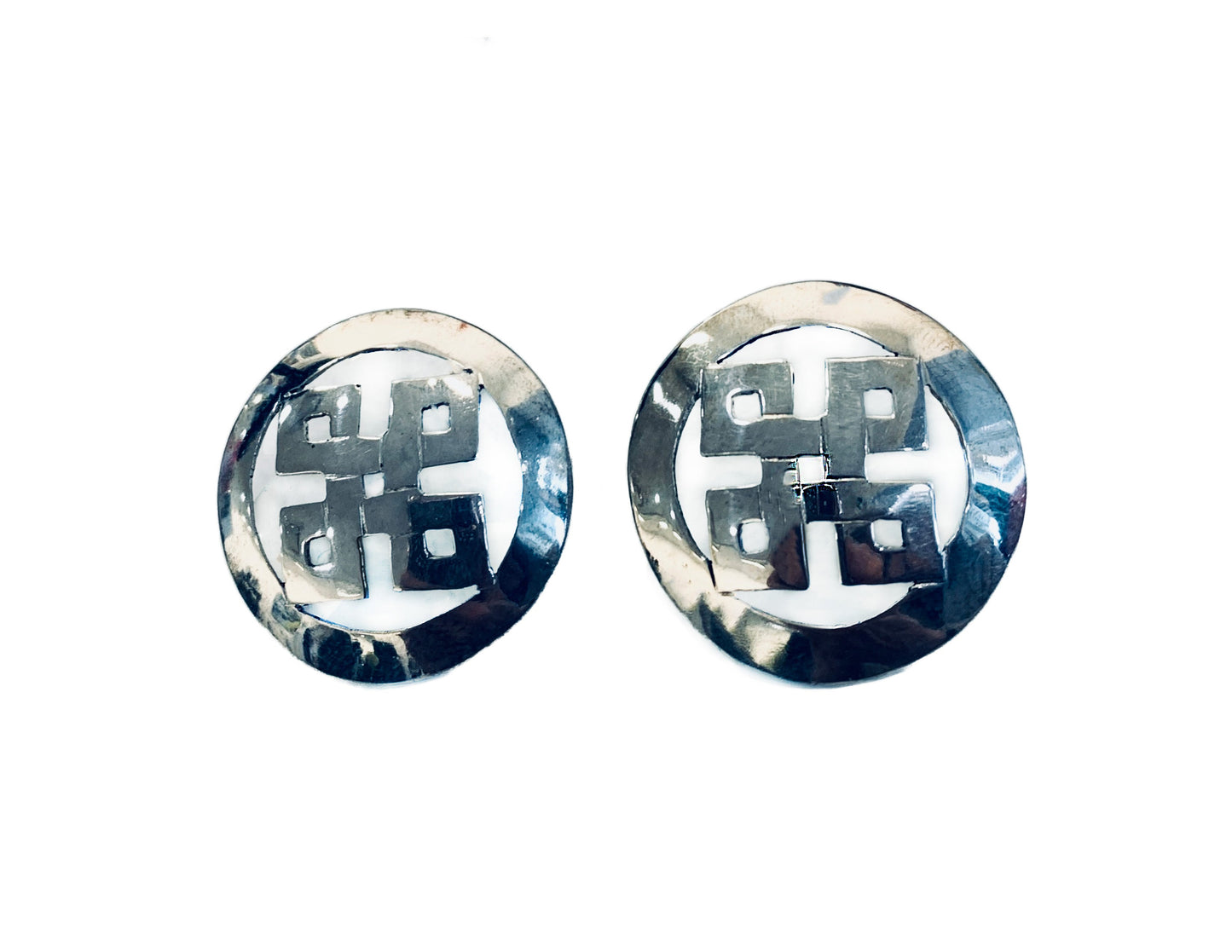 Large Handcrafted Geometric Sterling Silver Stud Earrings