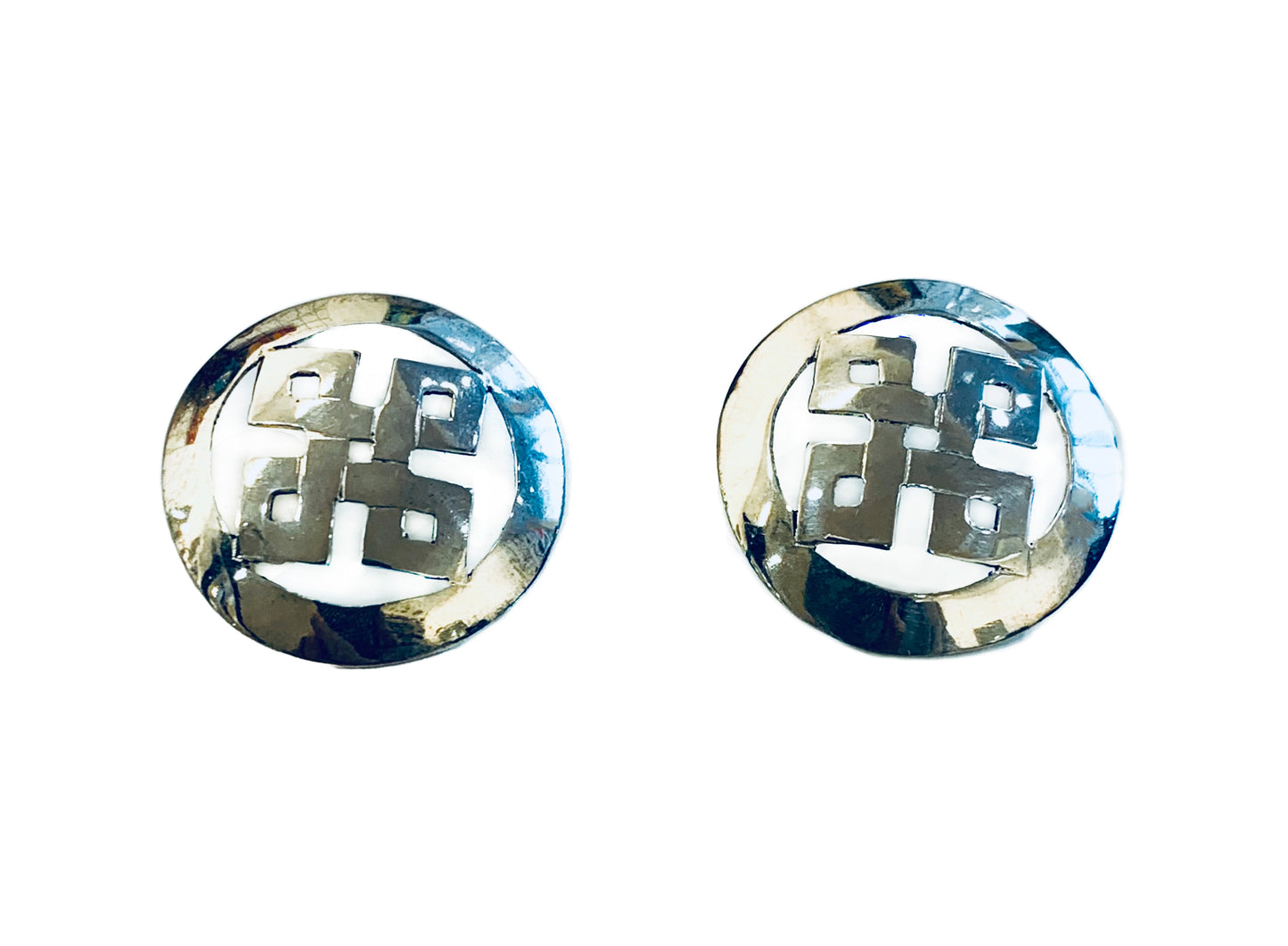 Large Handcrafted Geometric Sterling Silver Stud Earrings