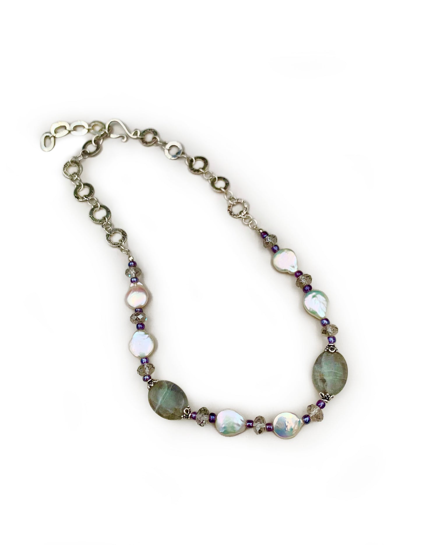 Handcrafted Sterling Silver Necklace with Labradorite and White Pearls
