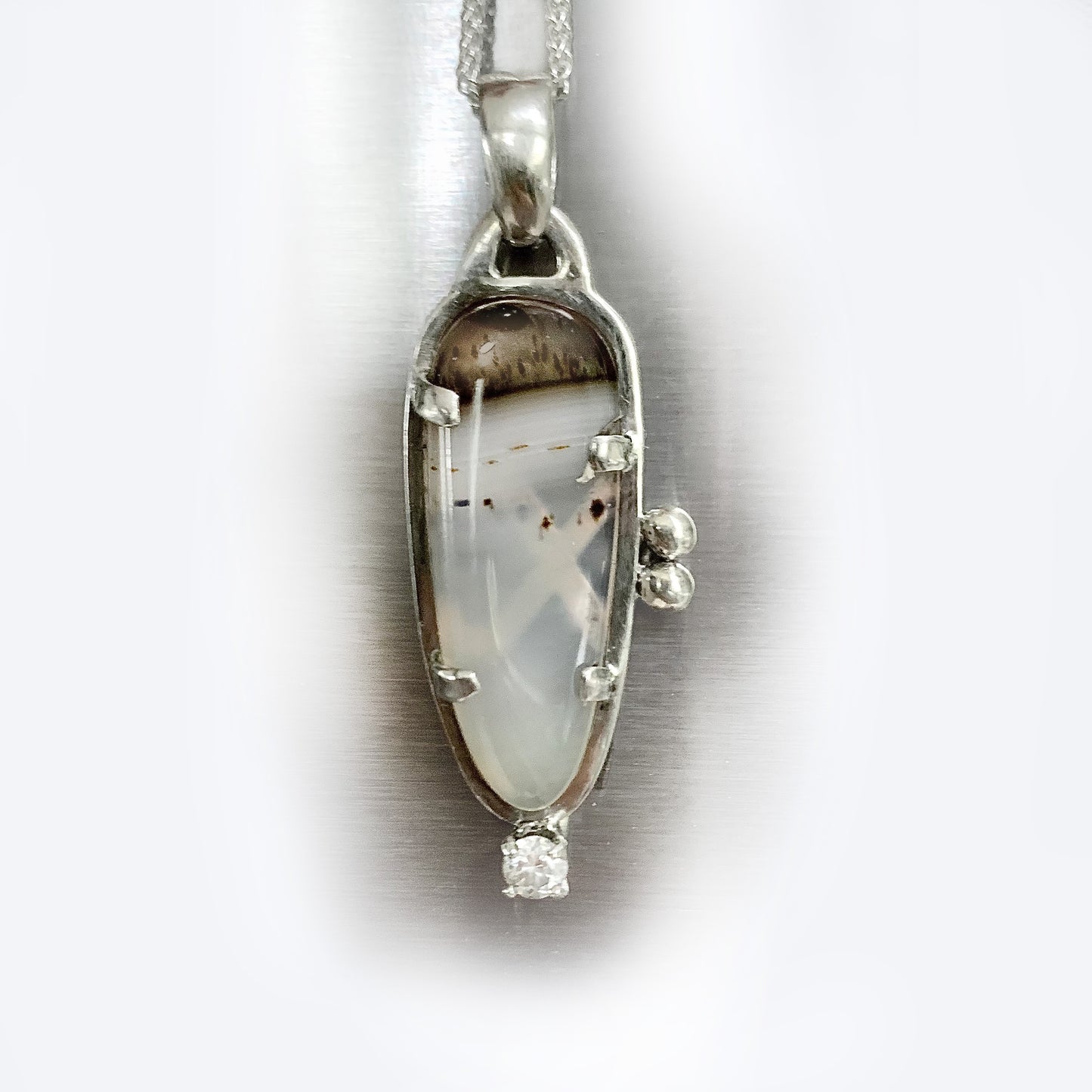 Handmade Sterling Silver Dendritic Quartz and Moissanite Pendant Necklace