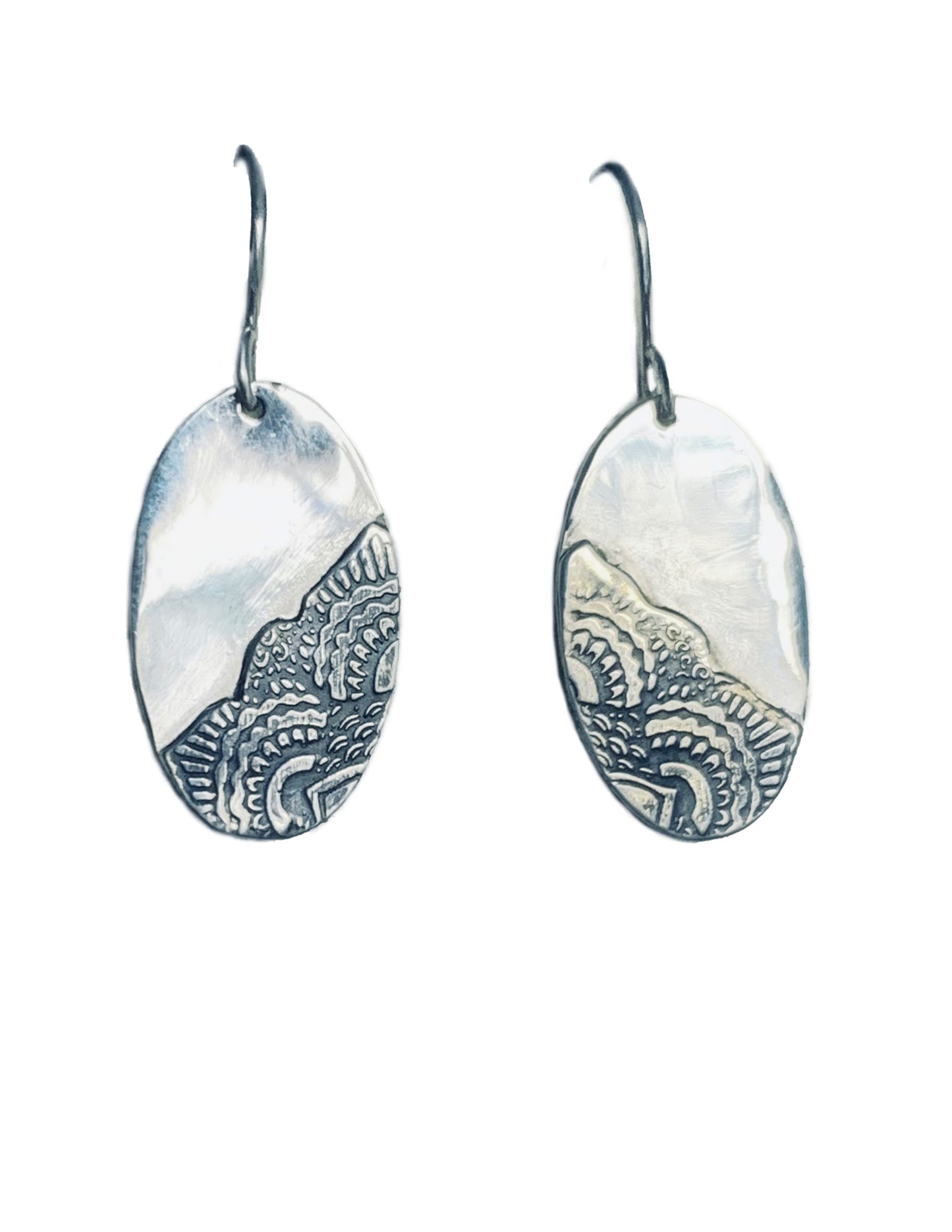 Mystic Drop Earrings Sterling Silver with Handcrafted Mandala Pattern