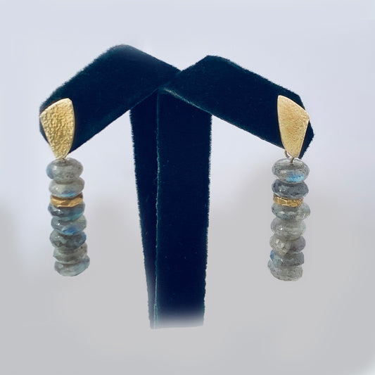 Frosted 14k Gold Drop Labradorite Earrings