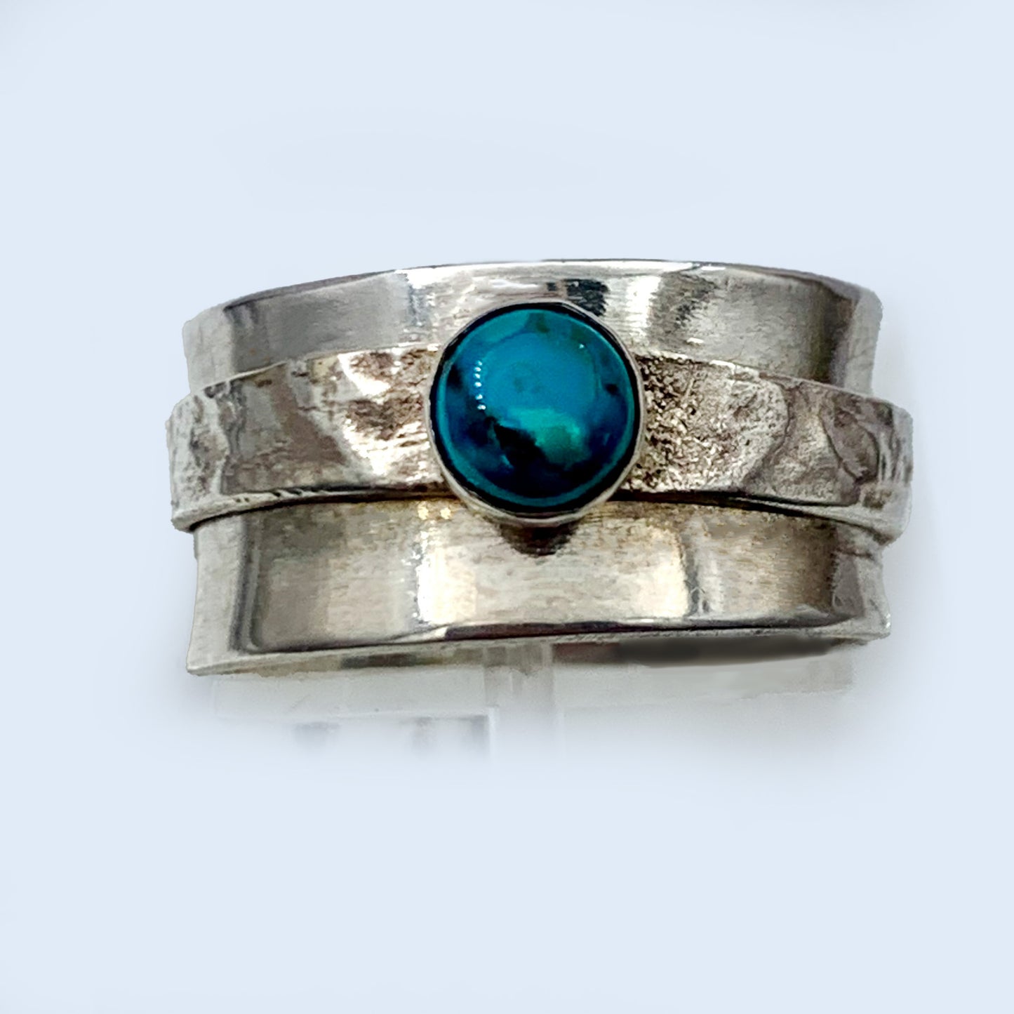 Textured Spinner Style Ring with Chrysocolla Turquoise Gemstone
