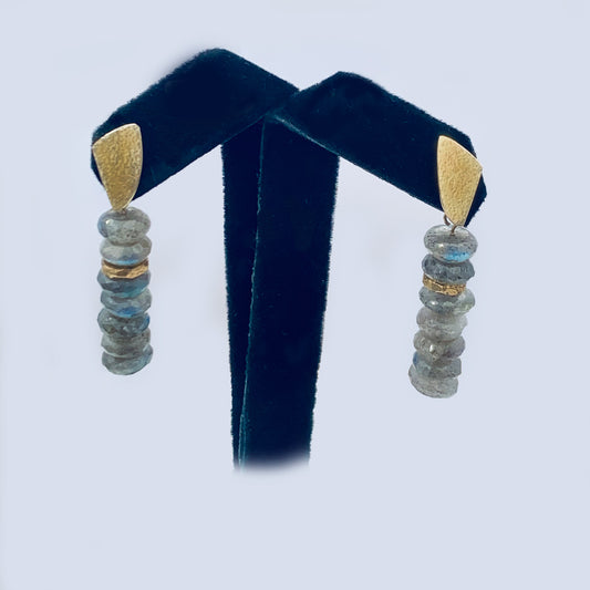 Frosted 14k Gold Drop Labradorite Earrings