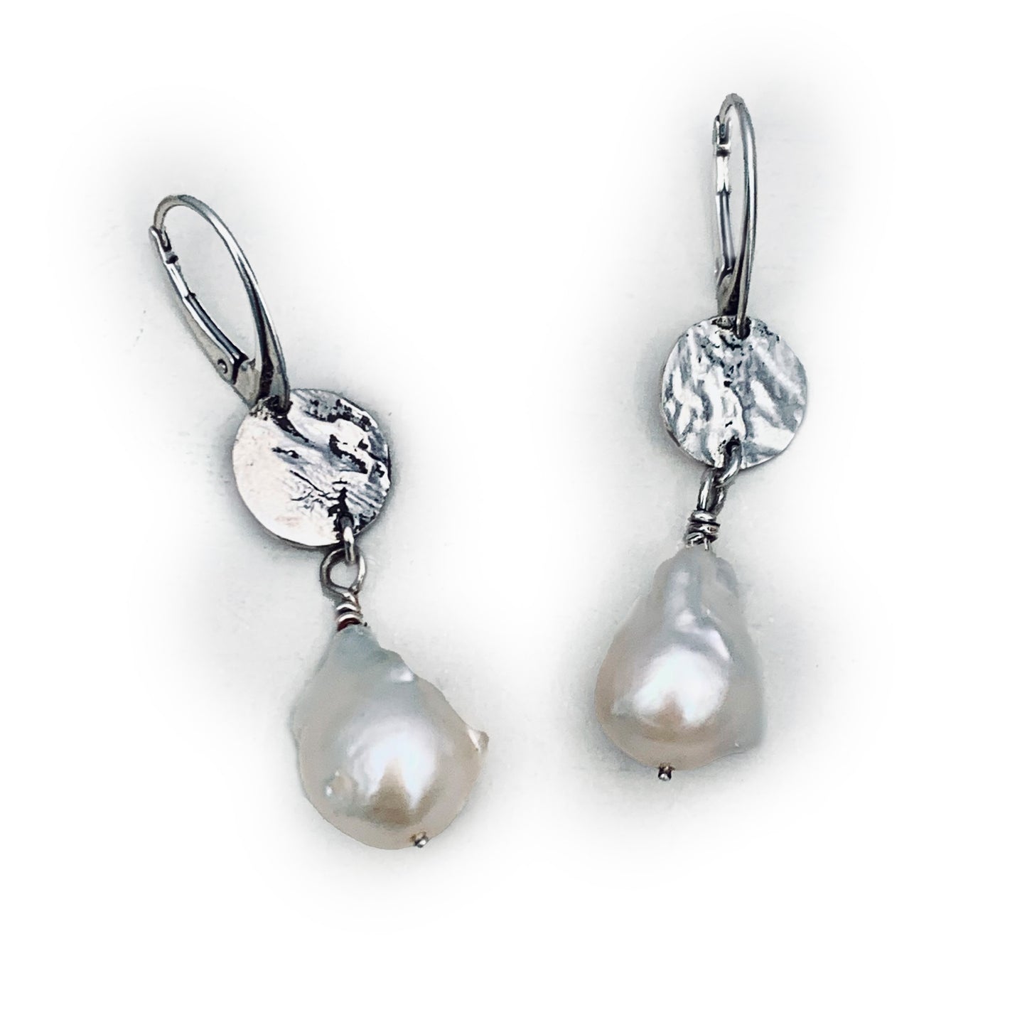 Reticulated Sterling Silver Earrings with AAA quality Baroque White Pearls