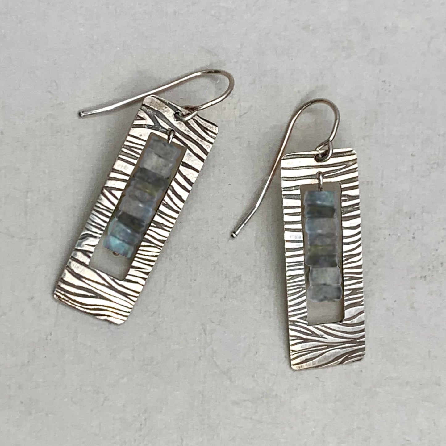 Modern Labradorite  Heishi Earrings – Sterling Silver Linear Design