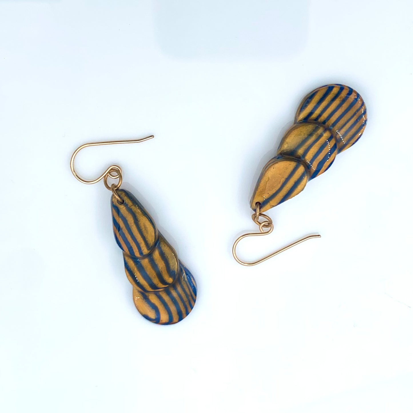 Antique Gold and Navy Blue Colour  Polymer Clay Earrings