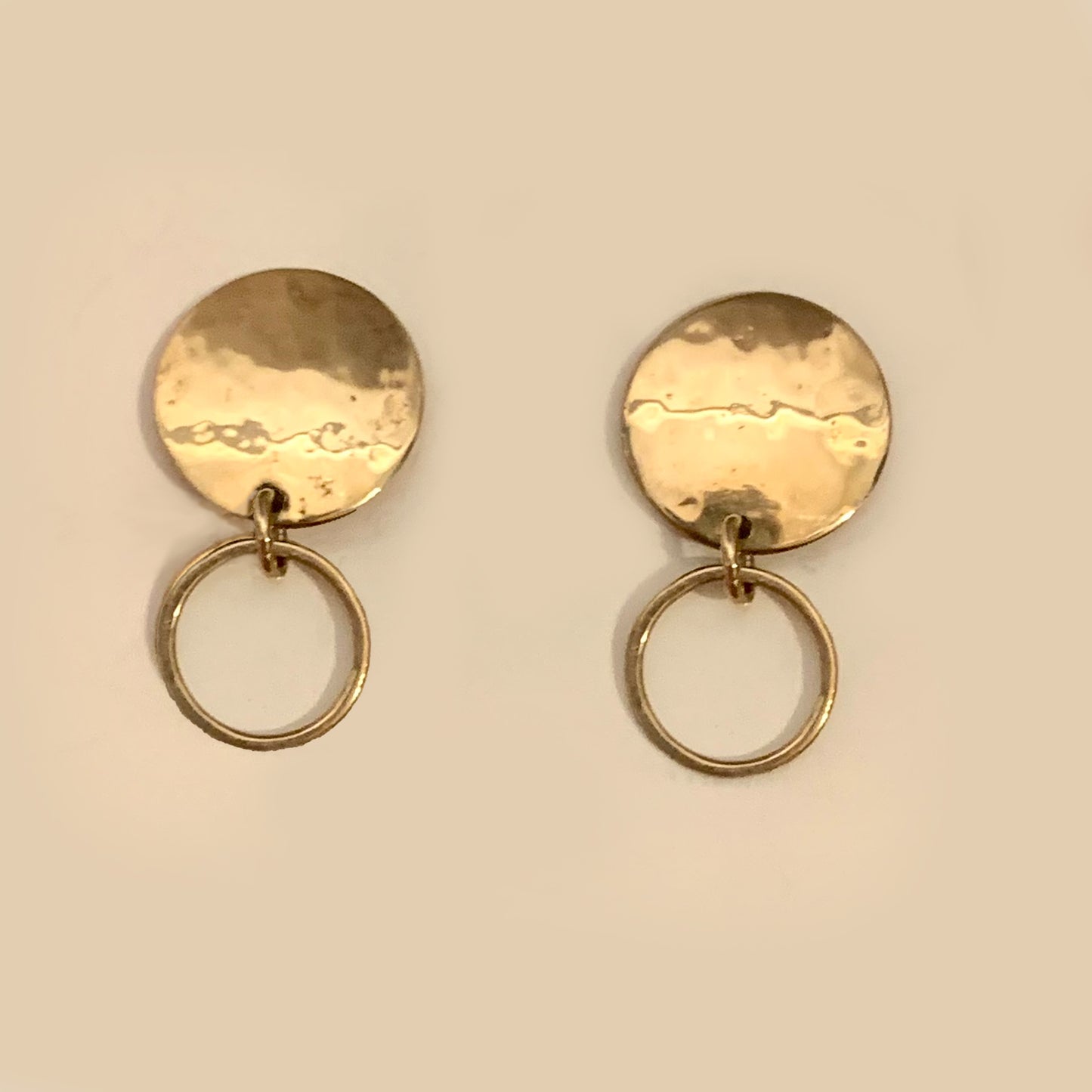 14K Gold Hammered Round Stud Earrings
