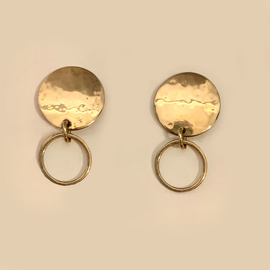 14K Gold Hammered Round Stud Earrings