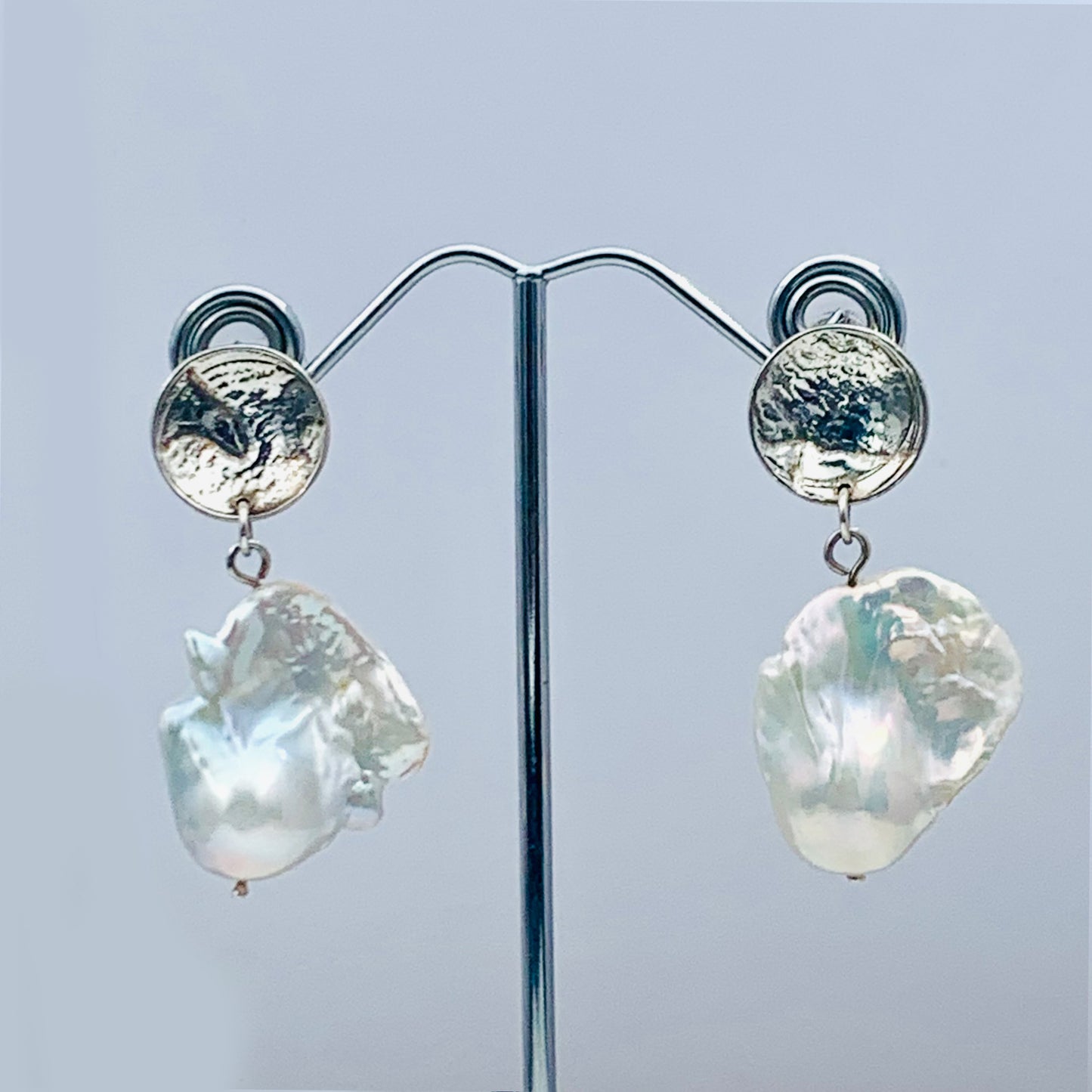 Hand Made Sterling Silver Earrings with Baroque White Pearls
