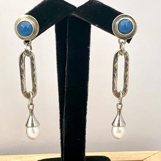 Celestial Pearl and Blue Chalcedony  drop Earrings