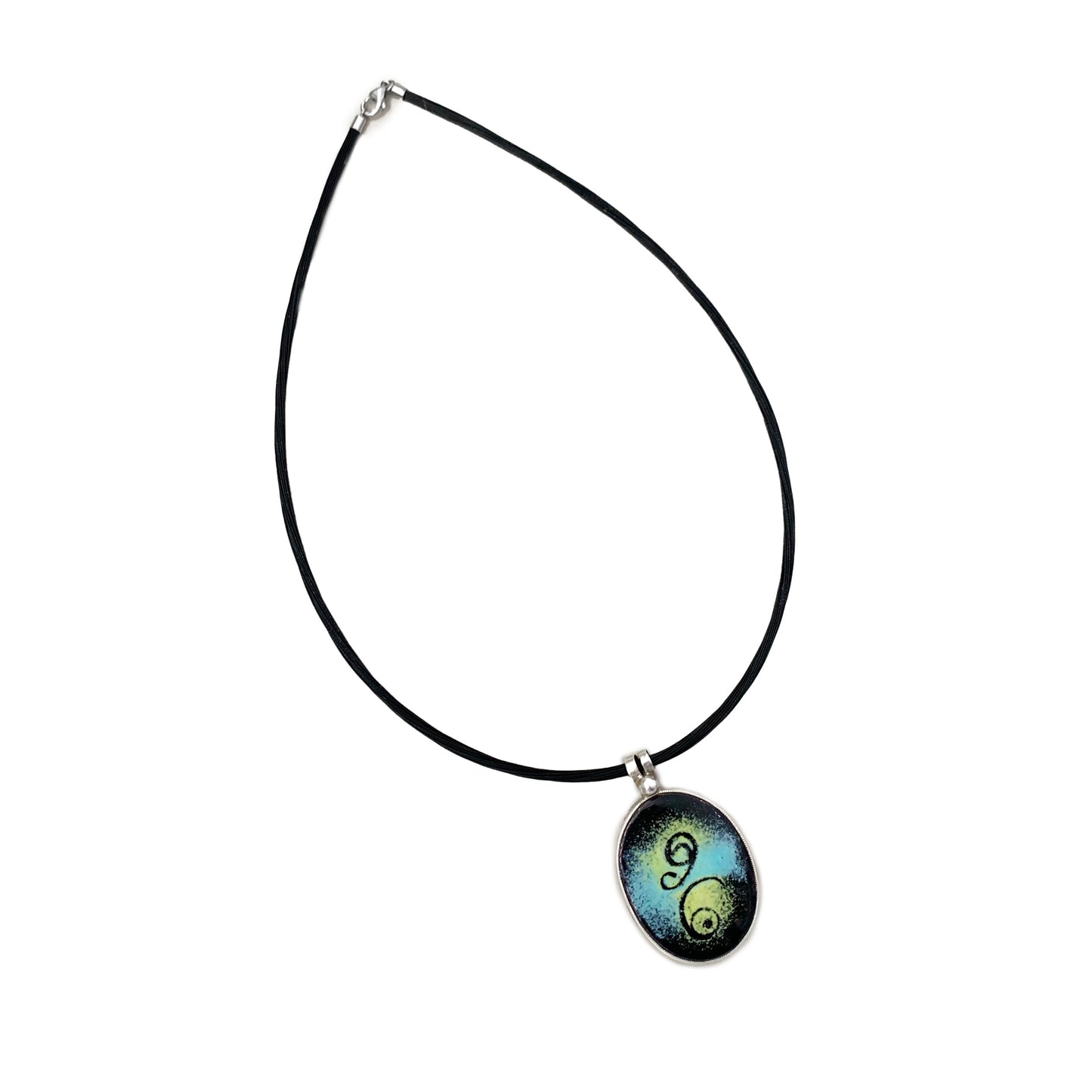 Sterling Silver Numerology Six Enamel Oval Bezel  Pendant Necklace