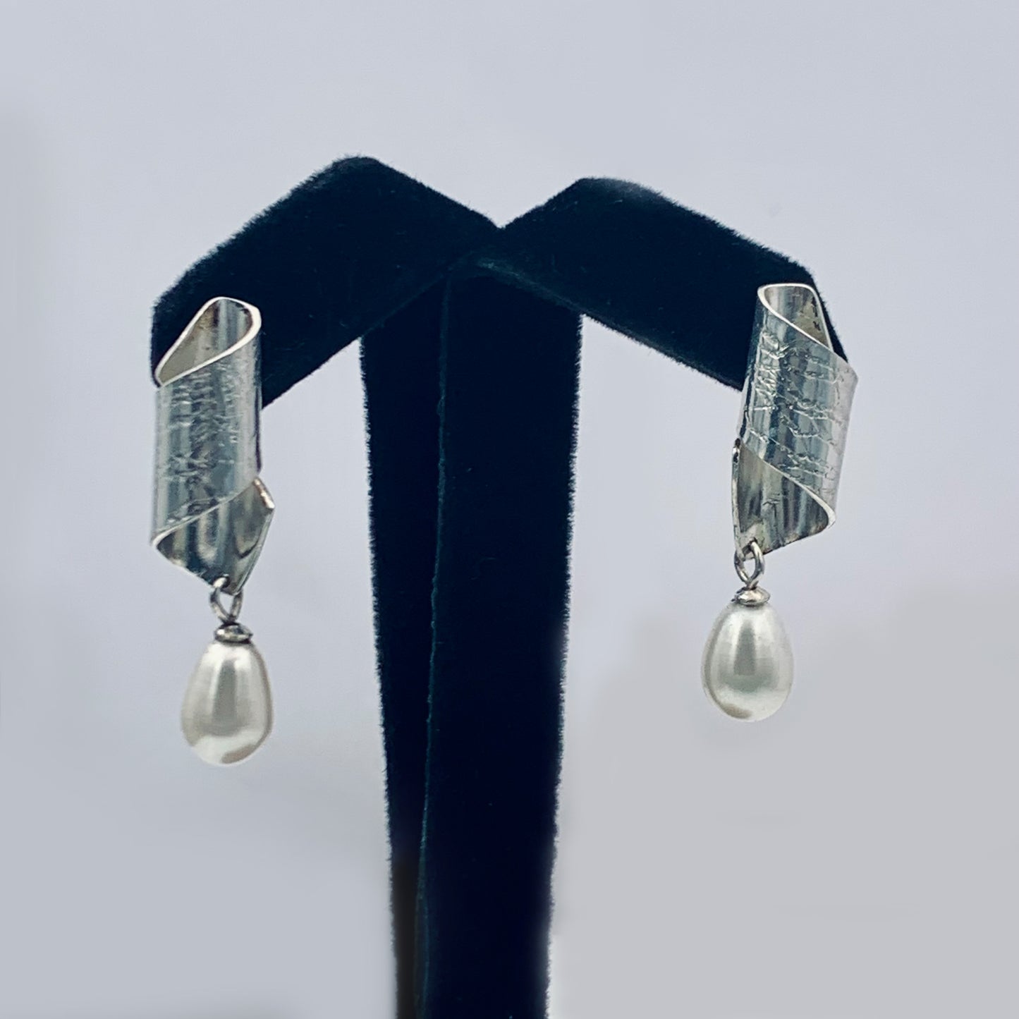 Spiral Sterling Silver Earrings with Teardrop White Pearls