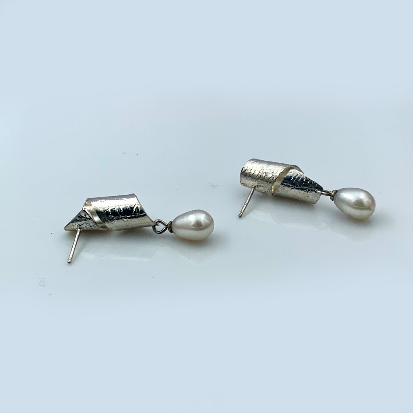 Spiral Sterling Silver Earrings with Teardrop White Pearls