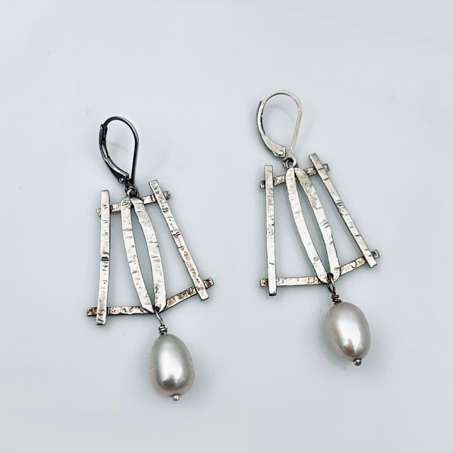 Oriental Lantern Sterling Silver Earrings with Teardrop White Pearls