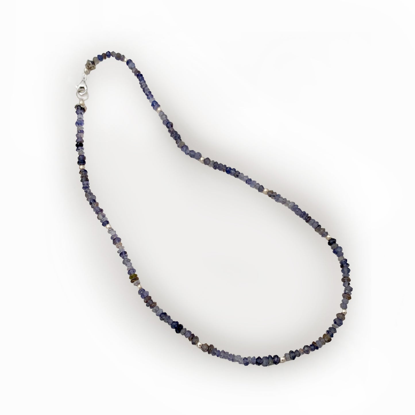 Handcrafted 16" Sterling Silver and Faceted Purple Iolite Gemstone Bead Necklace