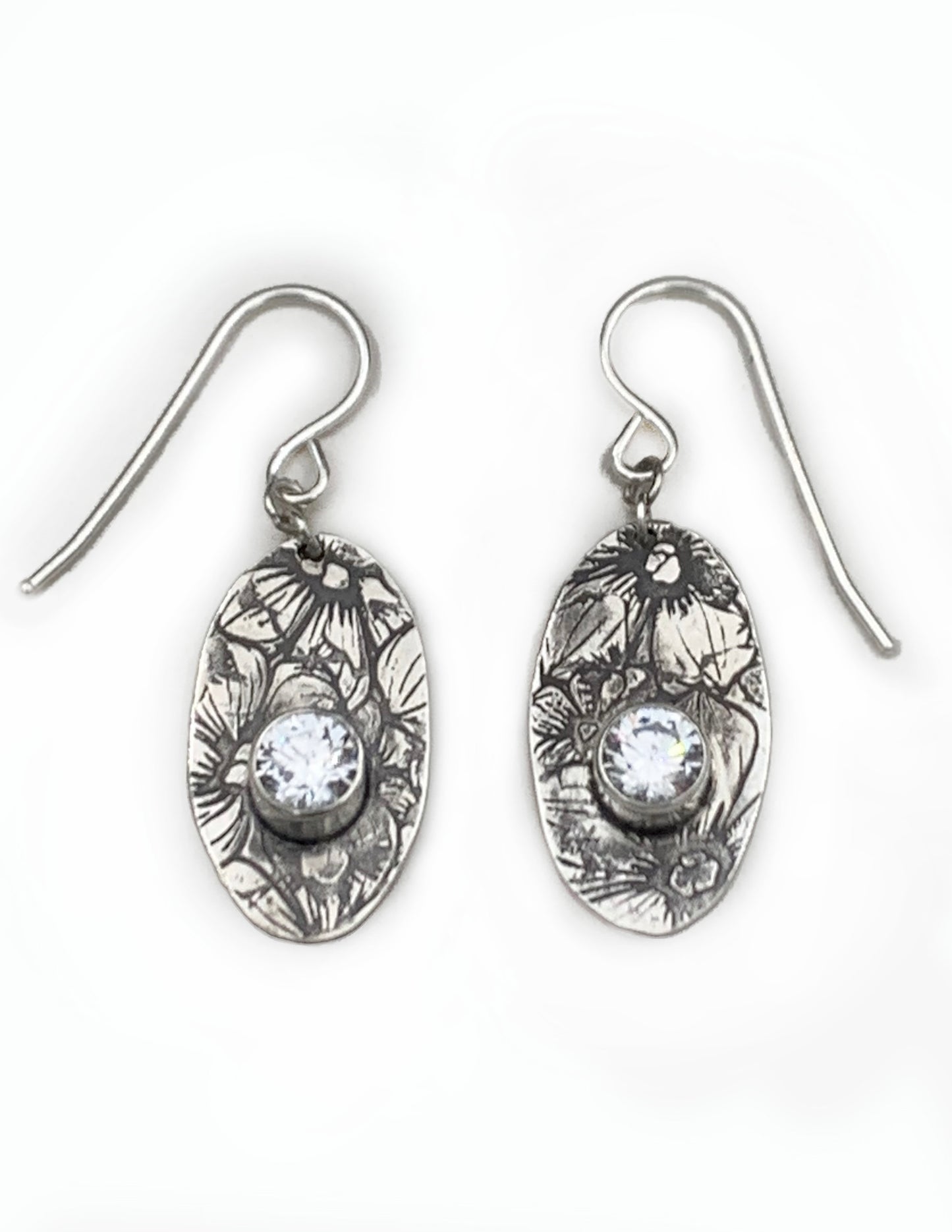 Romantic Floral Sterling Silver Earrings with Sparkling CZ gemstones