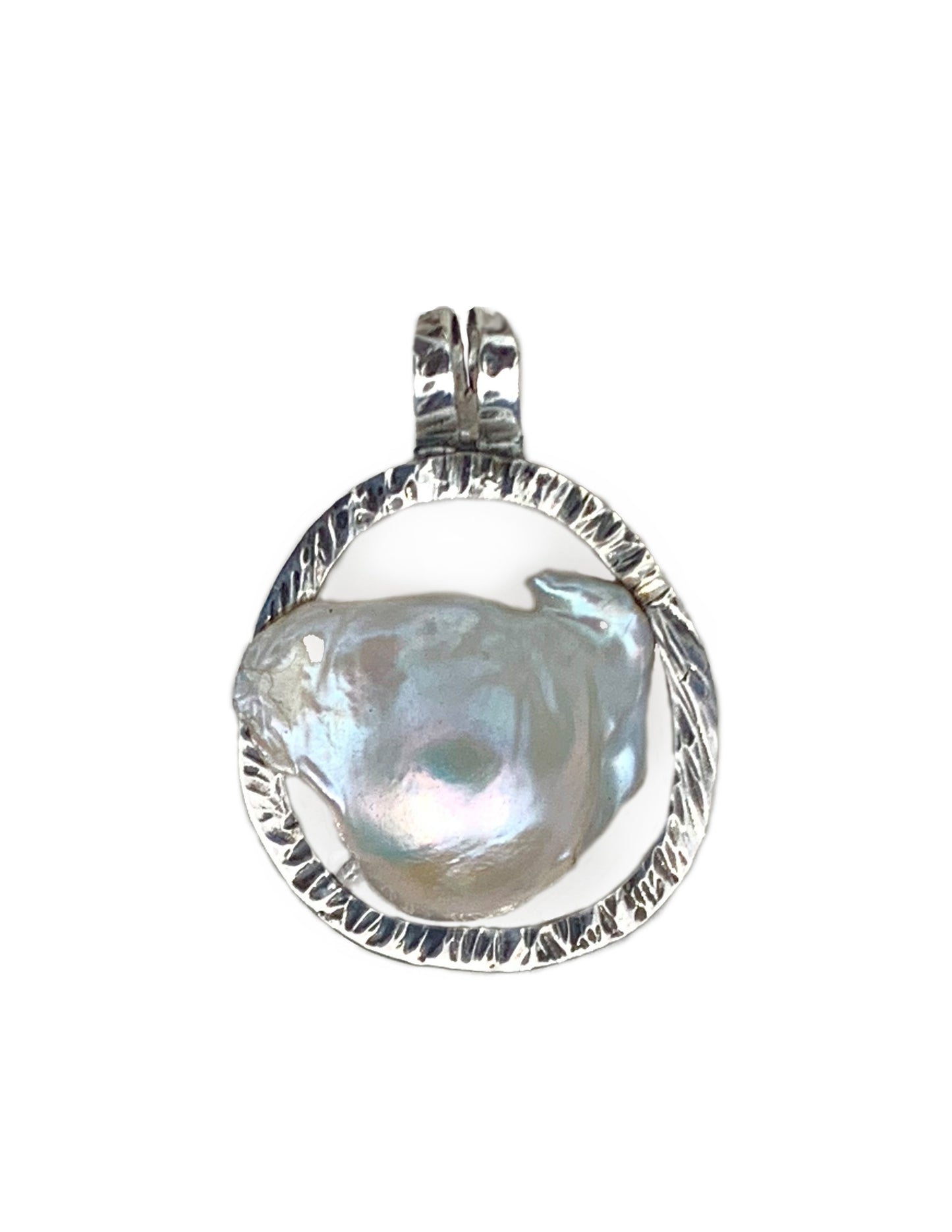 Handcrafted Sterling Silver Pendant Necklace featuring large White Baroque Pearl