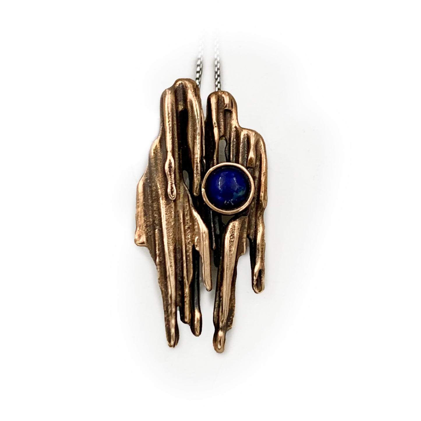 Straw Cast Bronze Handcrafted Pendant with Lapis Lazuli Gemstone
