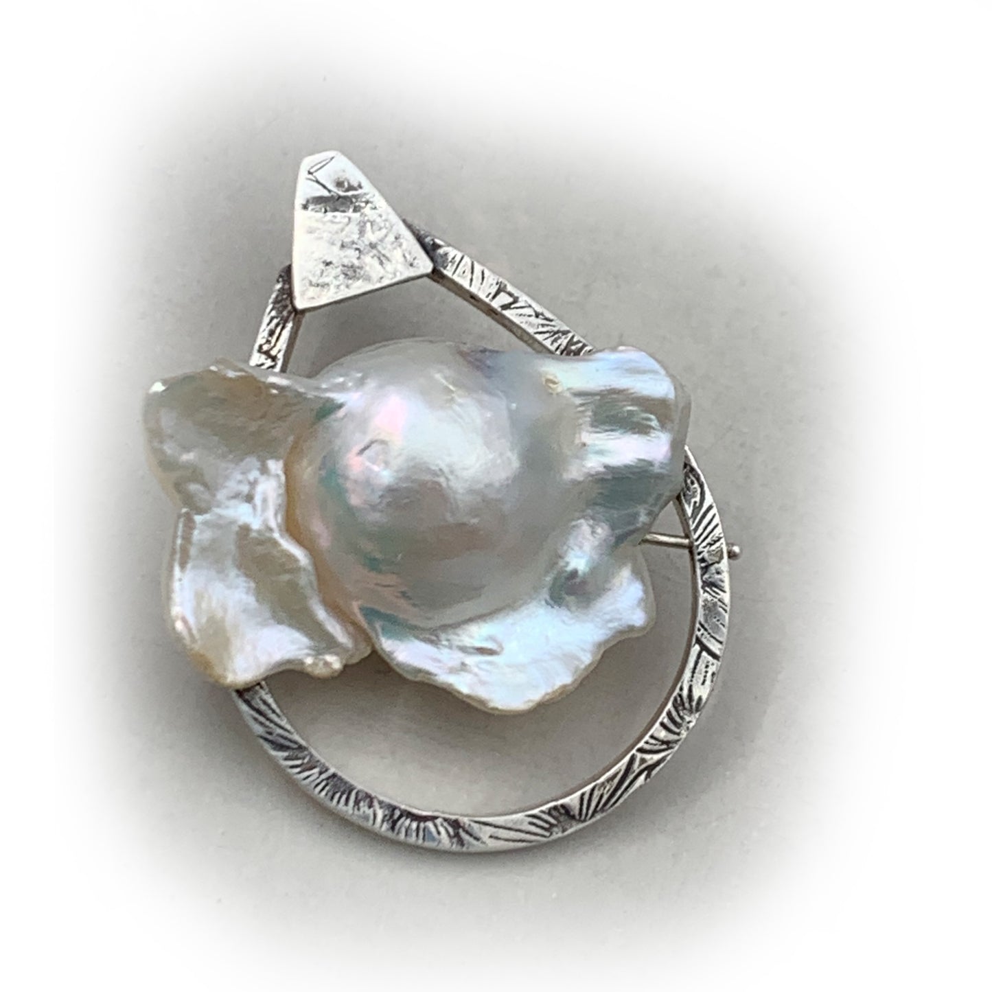 Handcrafted Sterling Silver Pendant Necklace with large White Baroque Pearl