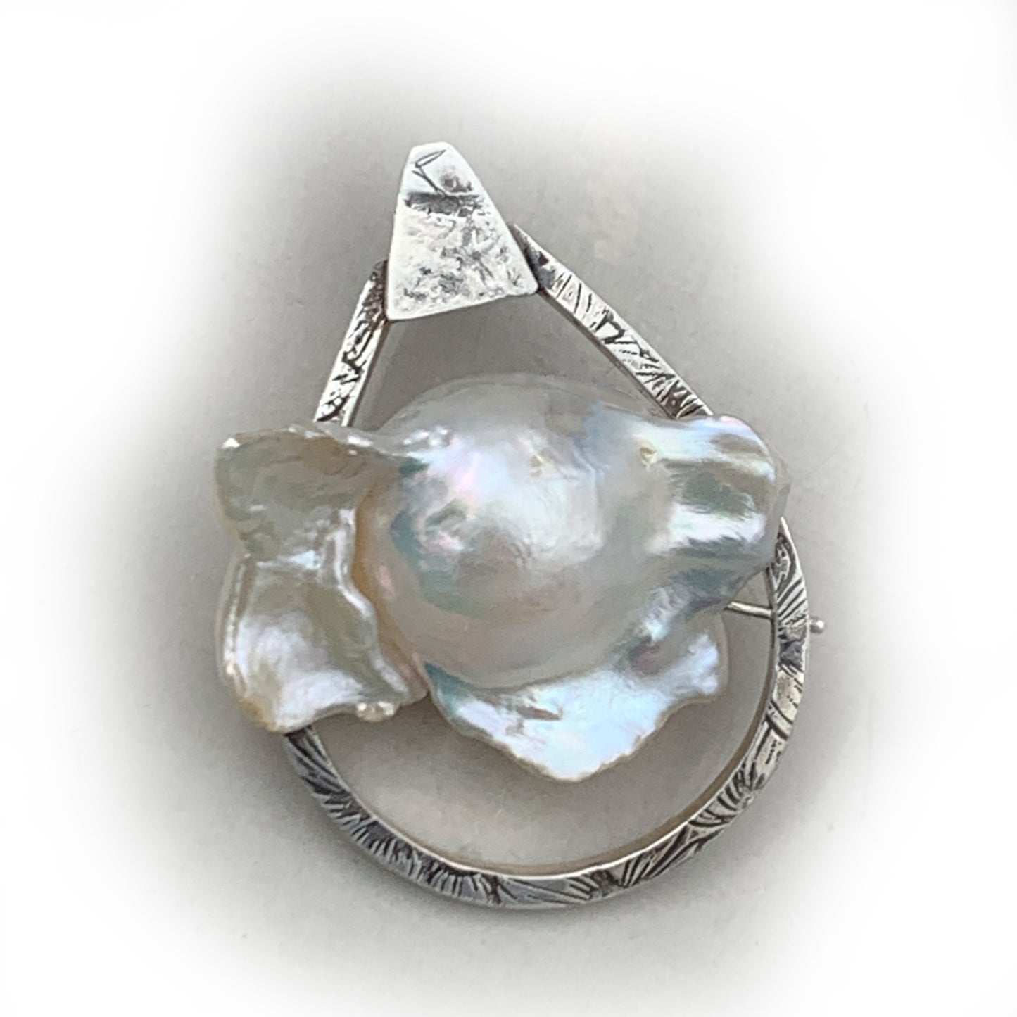 Handcrafted Sterling Silver Pendant Necklace with large White Baroque Pearl