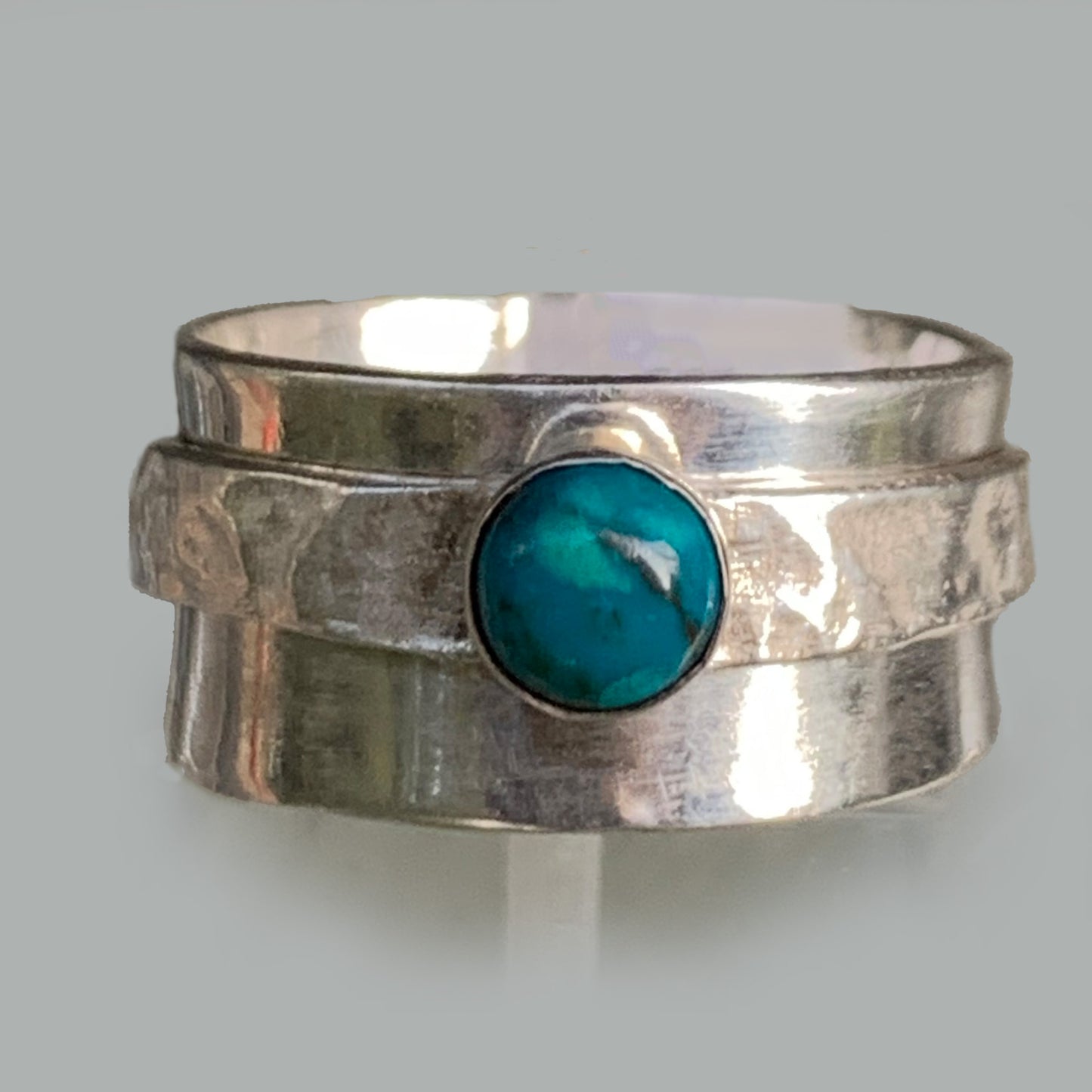 Textured Spinner Style Ring with Chrysocolla Turquoise Gemstone