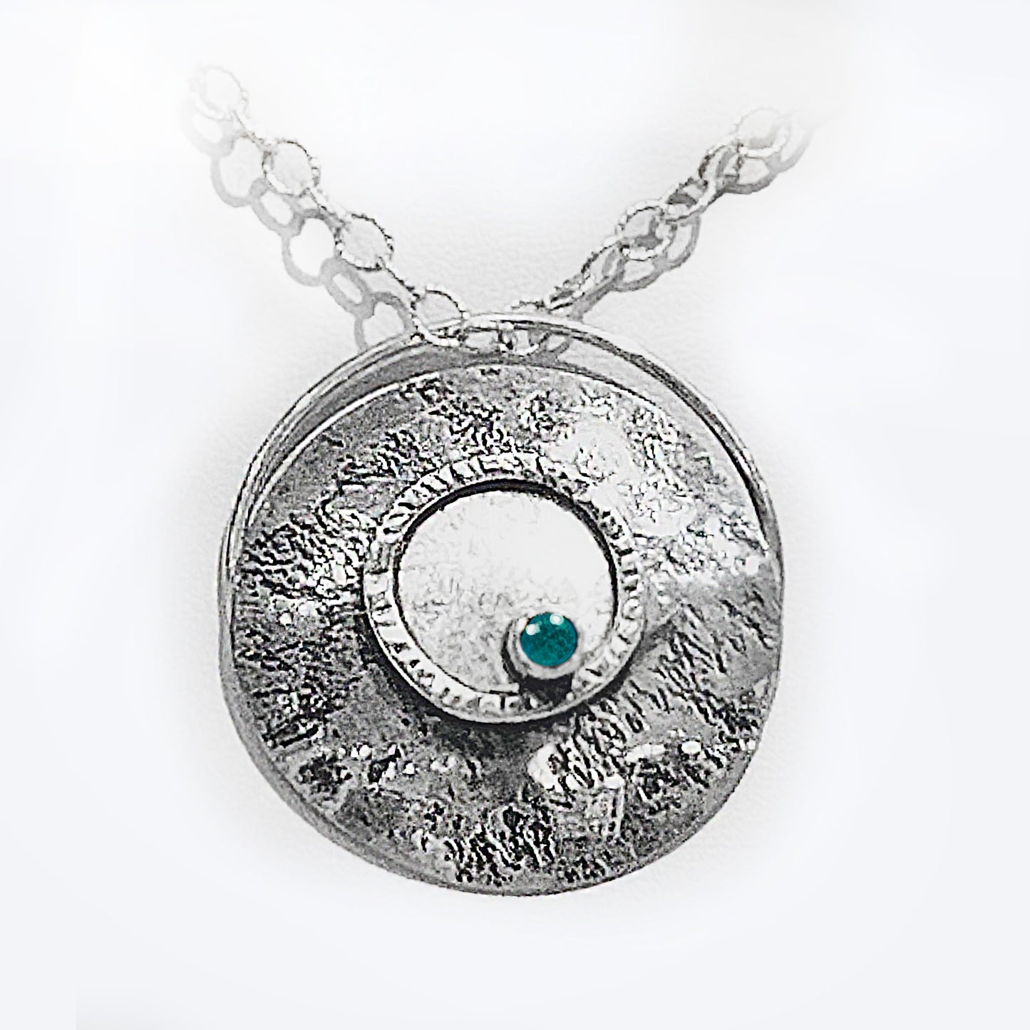 Round Handcrafted Sterling Silver and London Blue Topaz Pendant Necklace