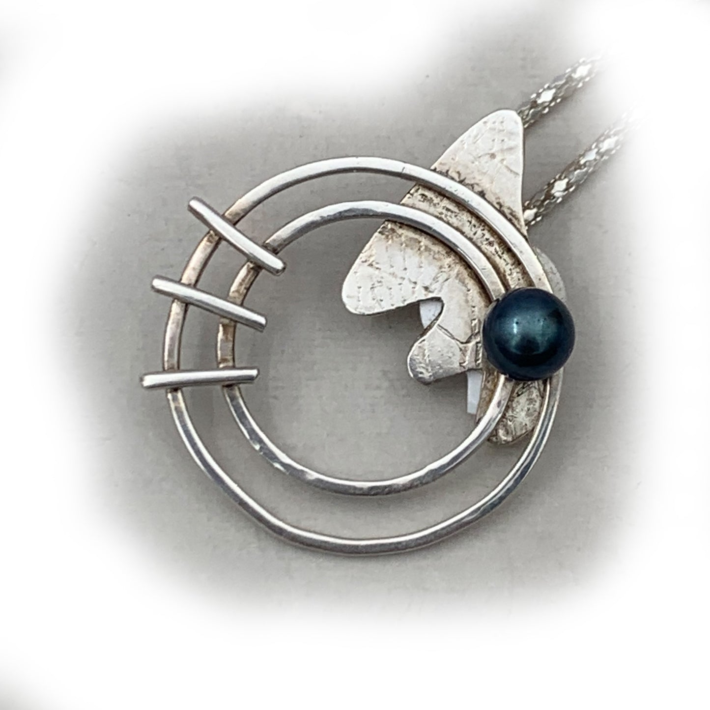 Handcrafted Sterling Silver Pendant Necklace featuring a 7.8mm Black Pearl