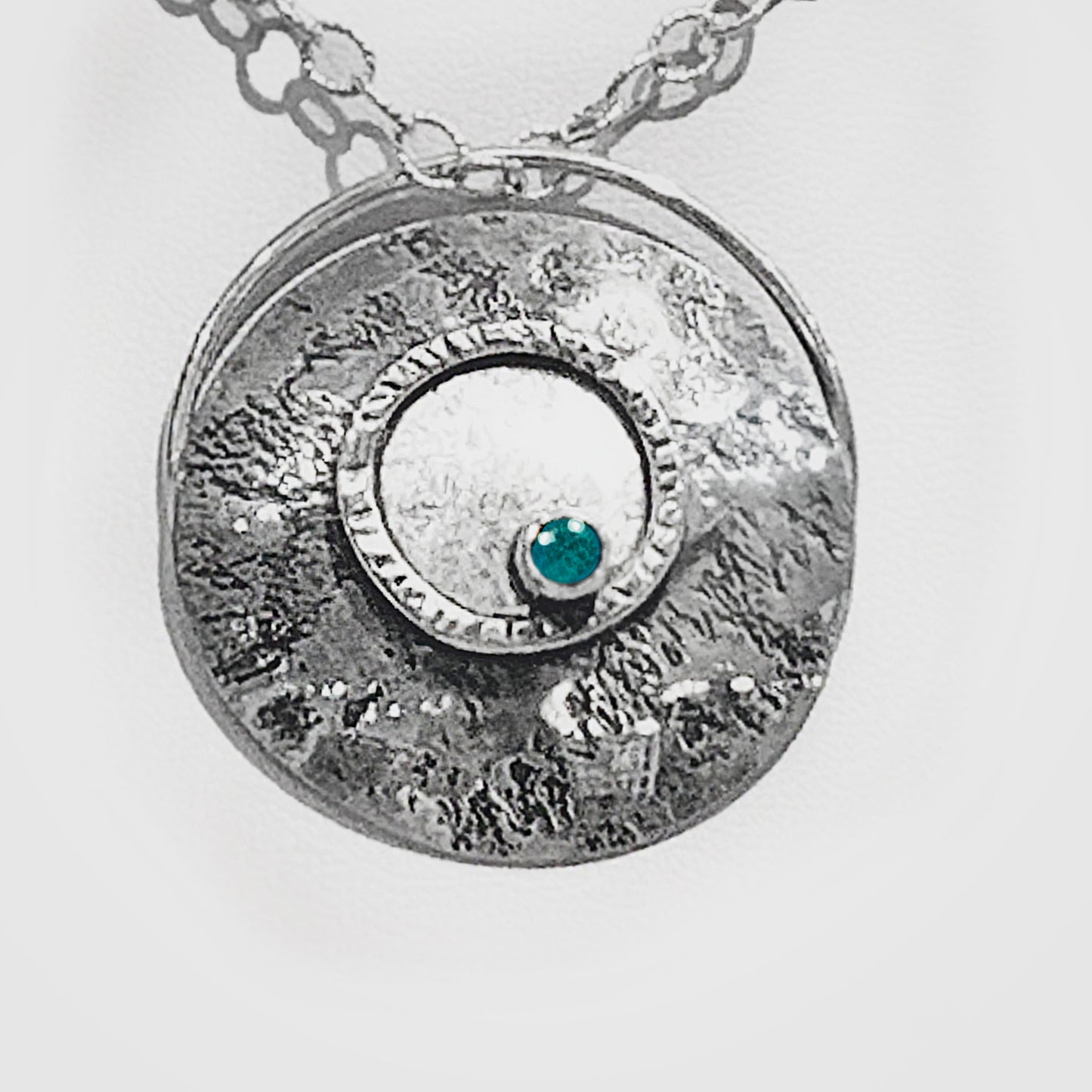 Round Handcrafted Sterling Silver and London Blue Topaz Pendant Necklace