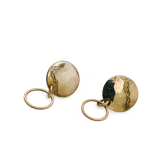 14K Gold Hammered Round Stud Earrings