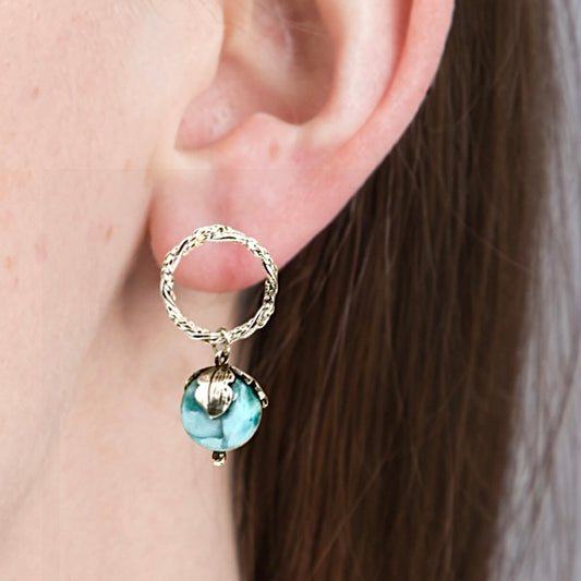 Flower Garden Larimar Floral Hoop Earrings