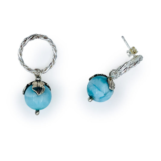 Flower Garden Larimar Floral Hoop Earrings