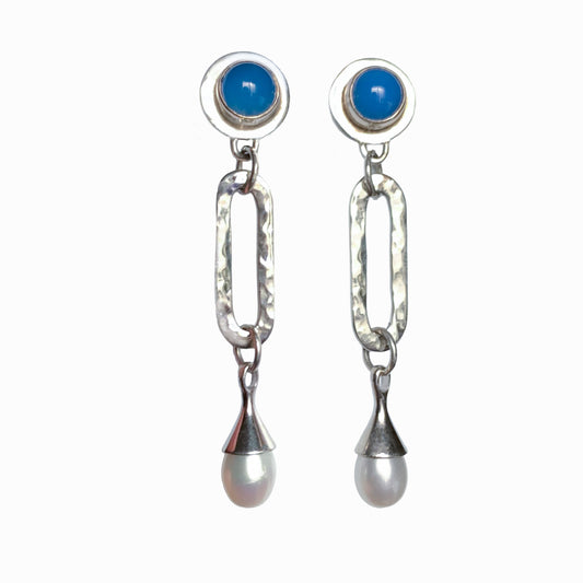 Celestial Pearl and Blue Chalcedony  drop Earrings