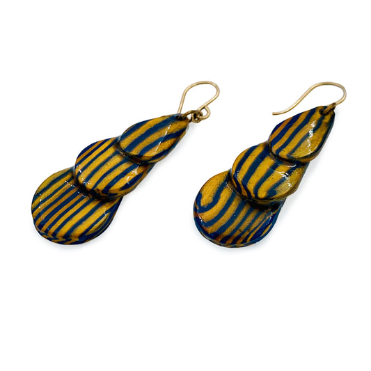 Antique Gold and Navy Blue Colour  Polymer Clay Earrings