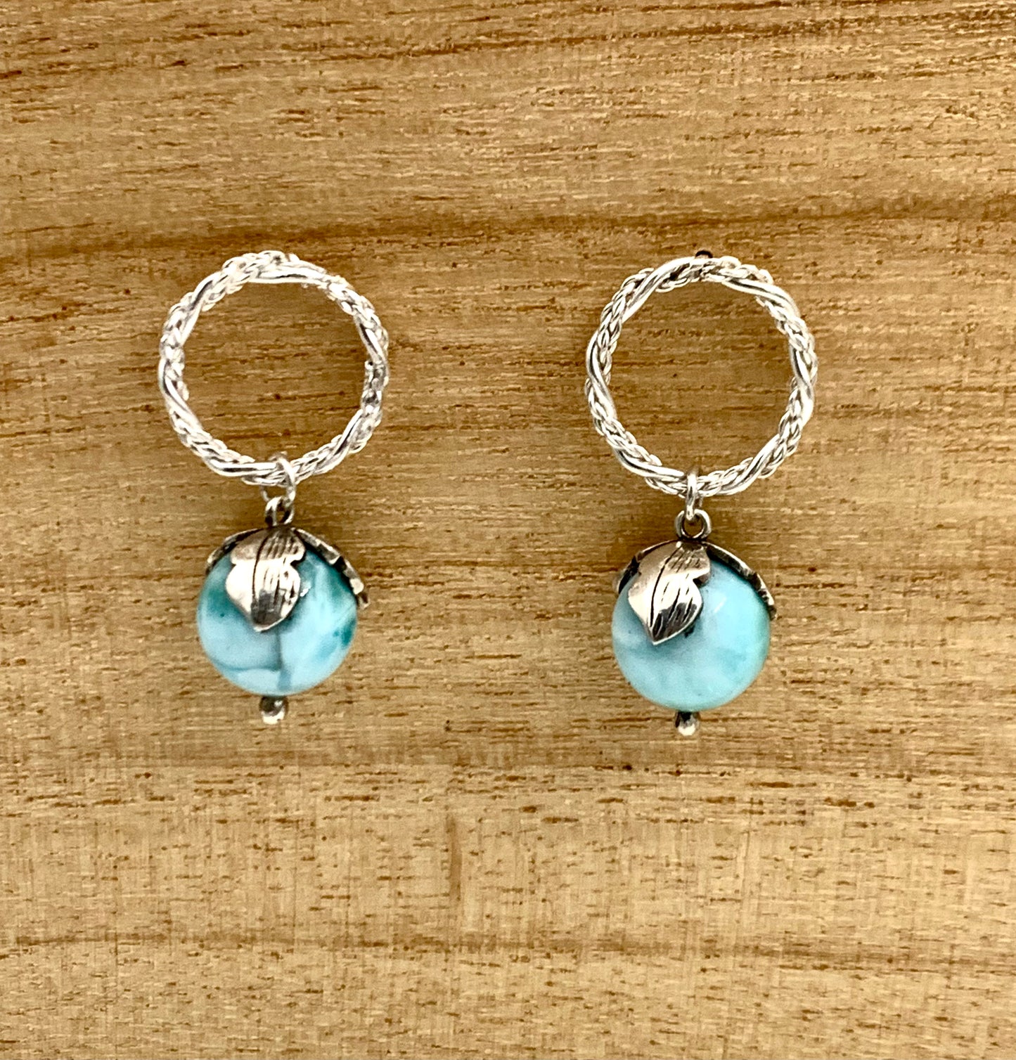 Flower Garden Larimar Floral Hoop Earrings