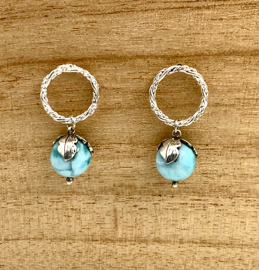 Flower Garden Larimar Floral Hoop Earrings